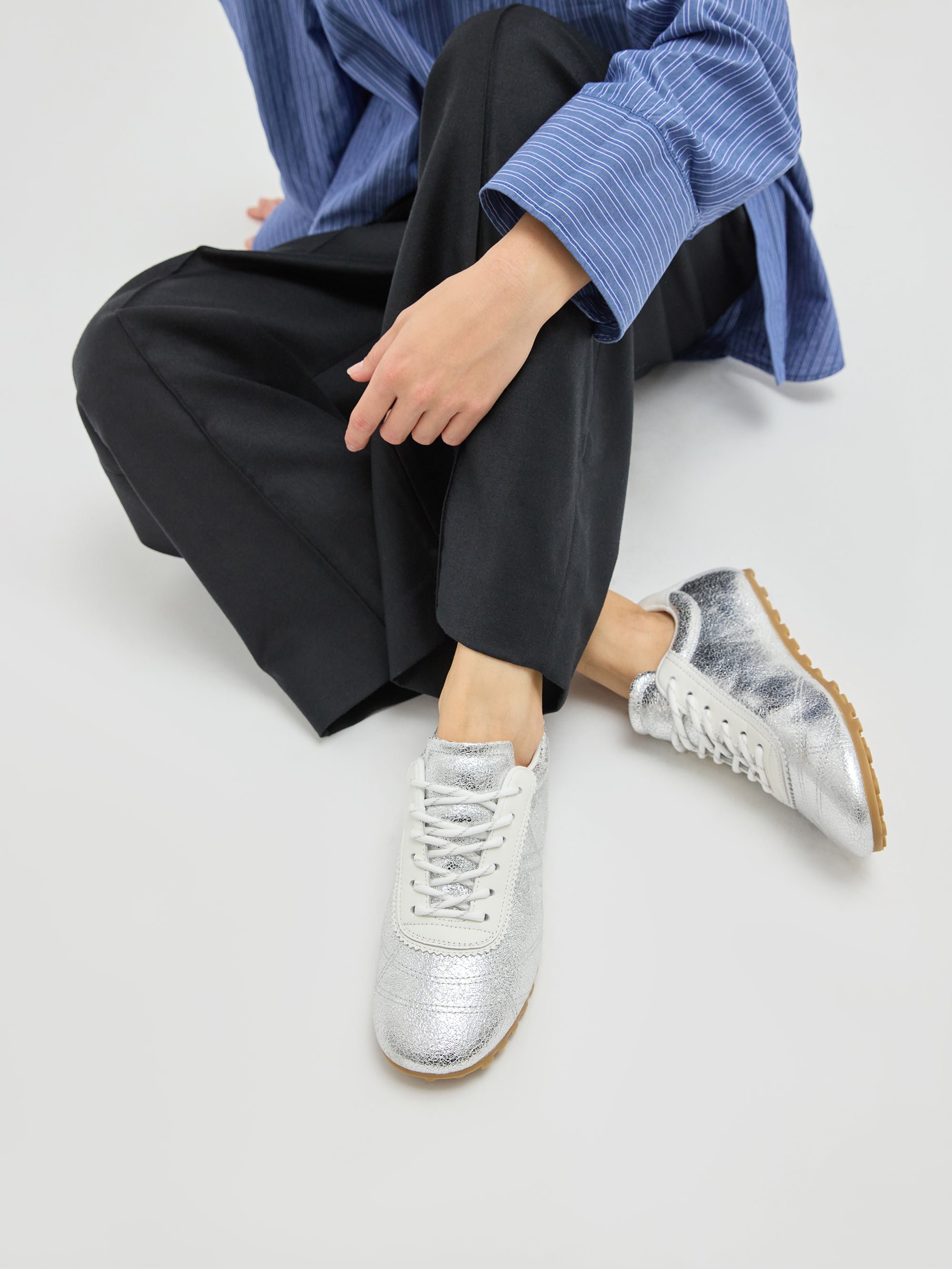 Sneakers with monogram sewn on a thin grooved sole VANESSA WU Silver