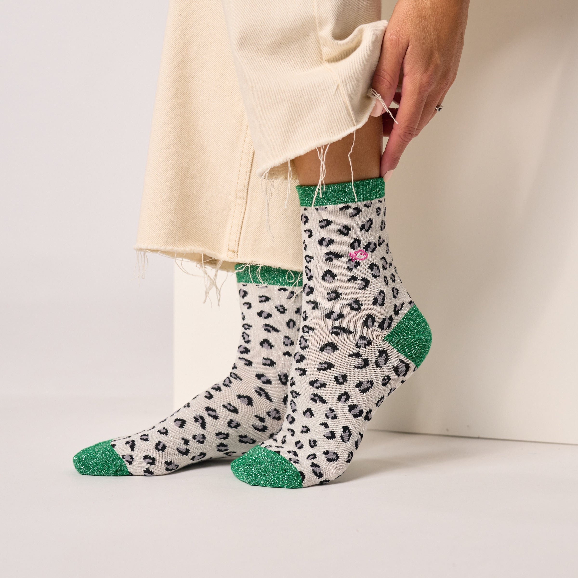 Leopard Combed Cotton Socks White