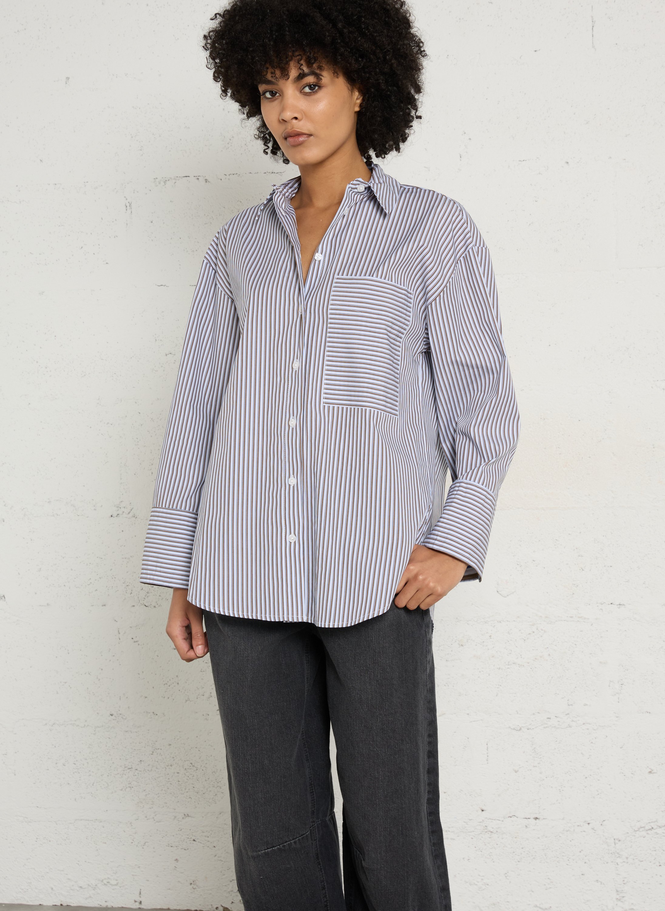 Loose-fit striped cotton shirt PLEASE White