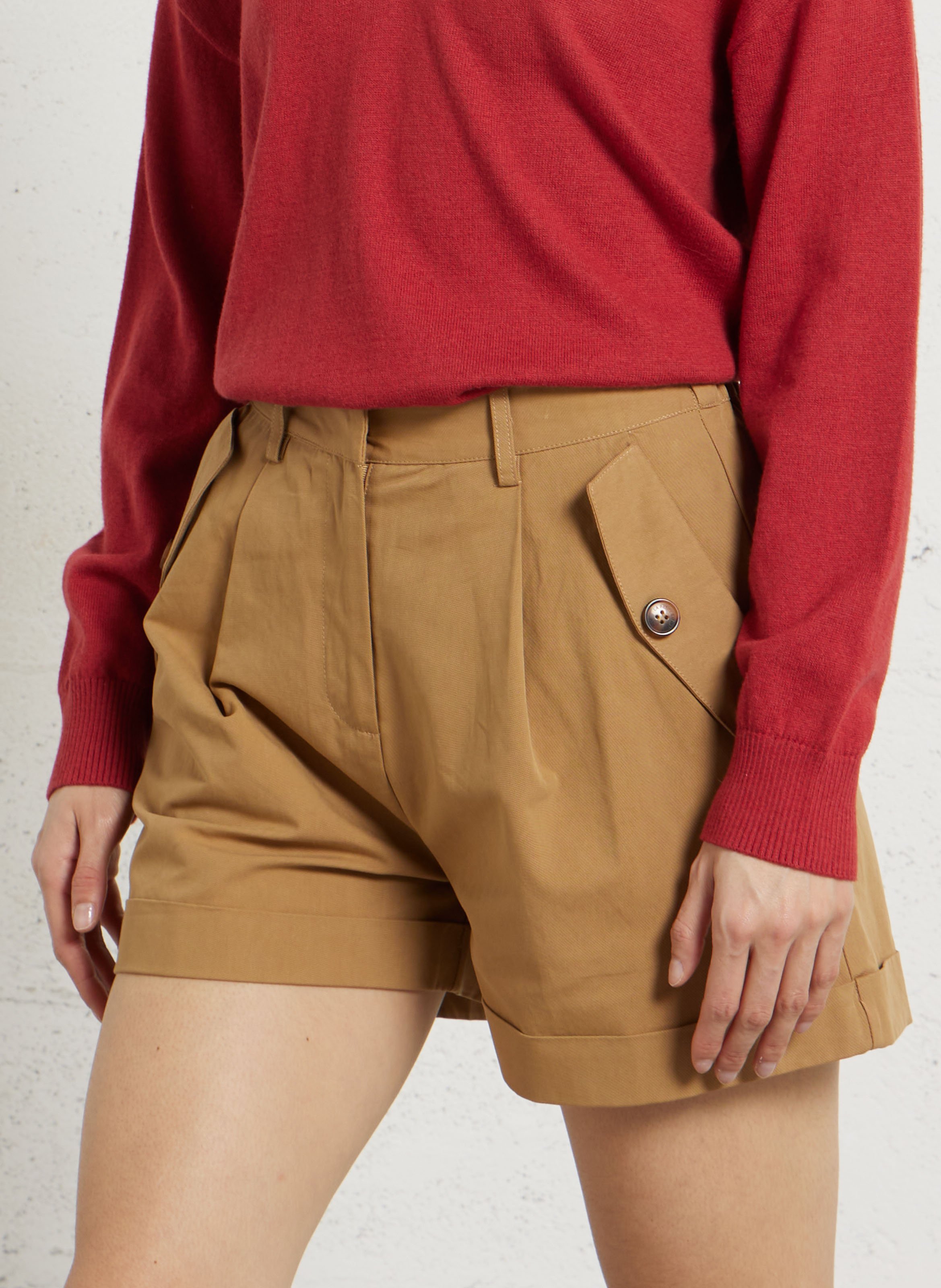 Short large taille haute en coton mélangé LA PETITE ETOILE Marron