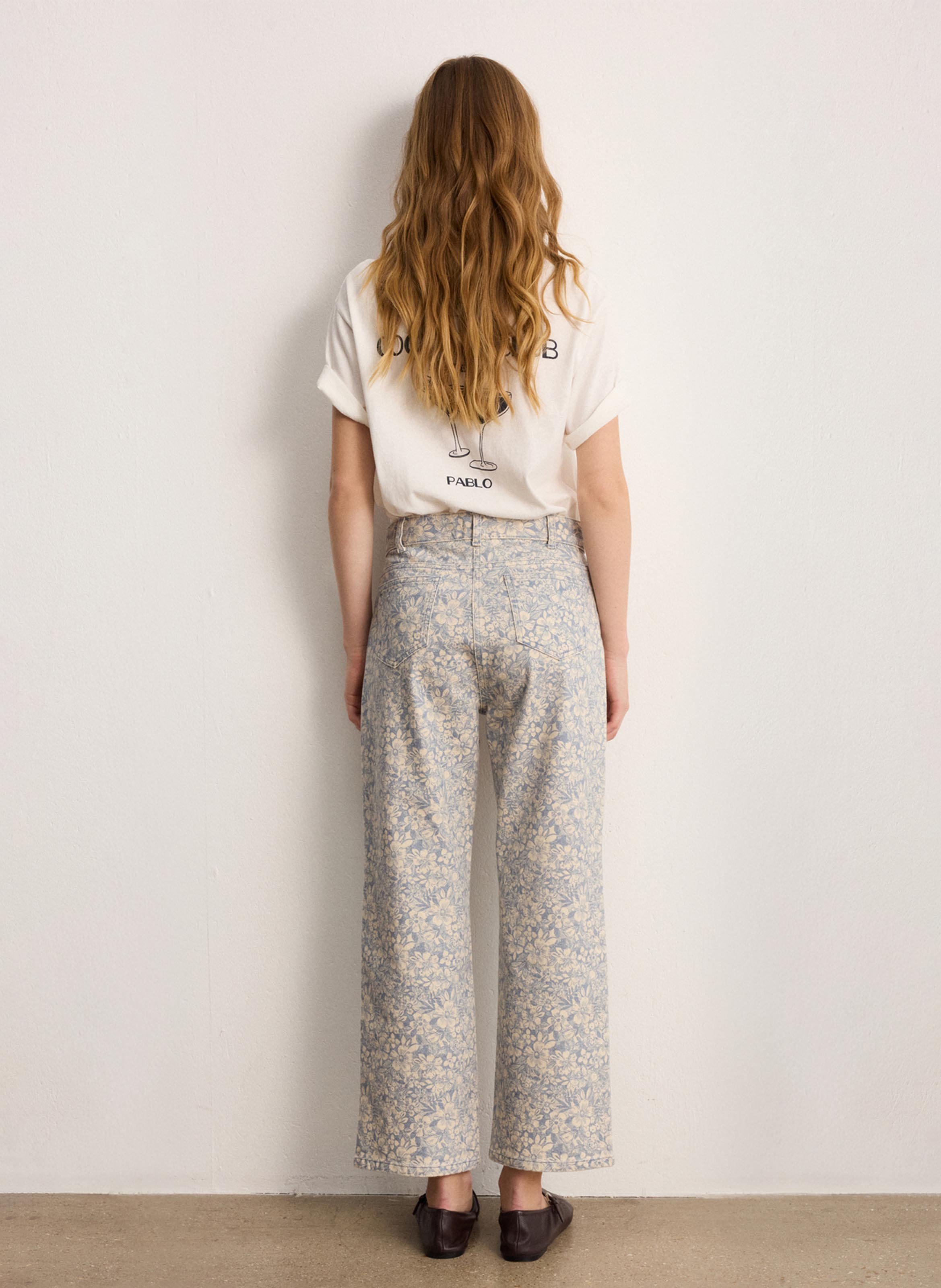 Wide-leg jeans with floral pattern PABLO Blue