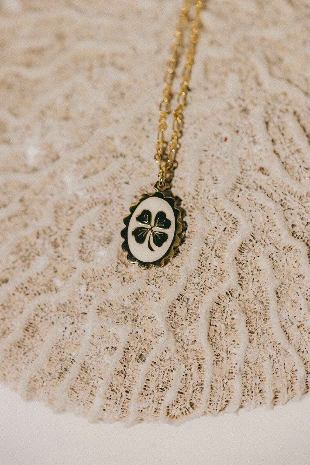 Gold-plated clover enamel necklace MONSIEUR SIMONE White