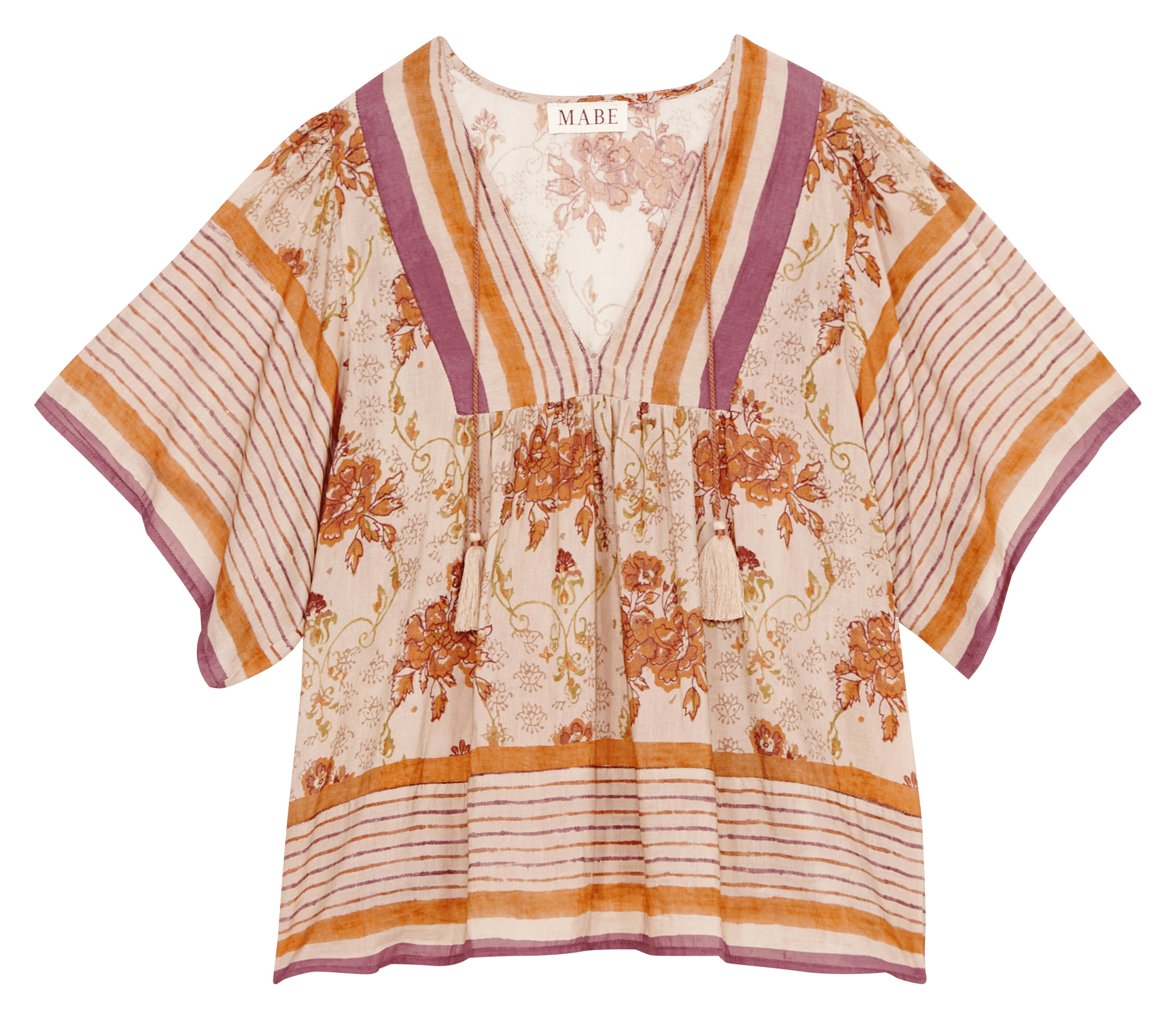 Top oversize cuello en V de algodón estampado M.A.B.E Multicolor