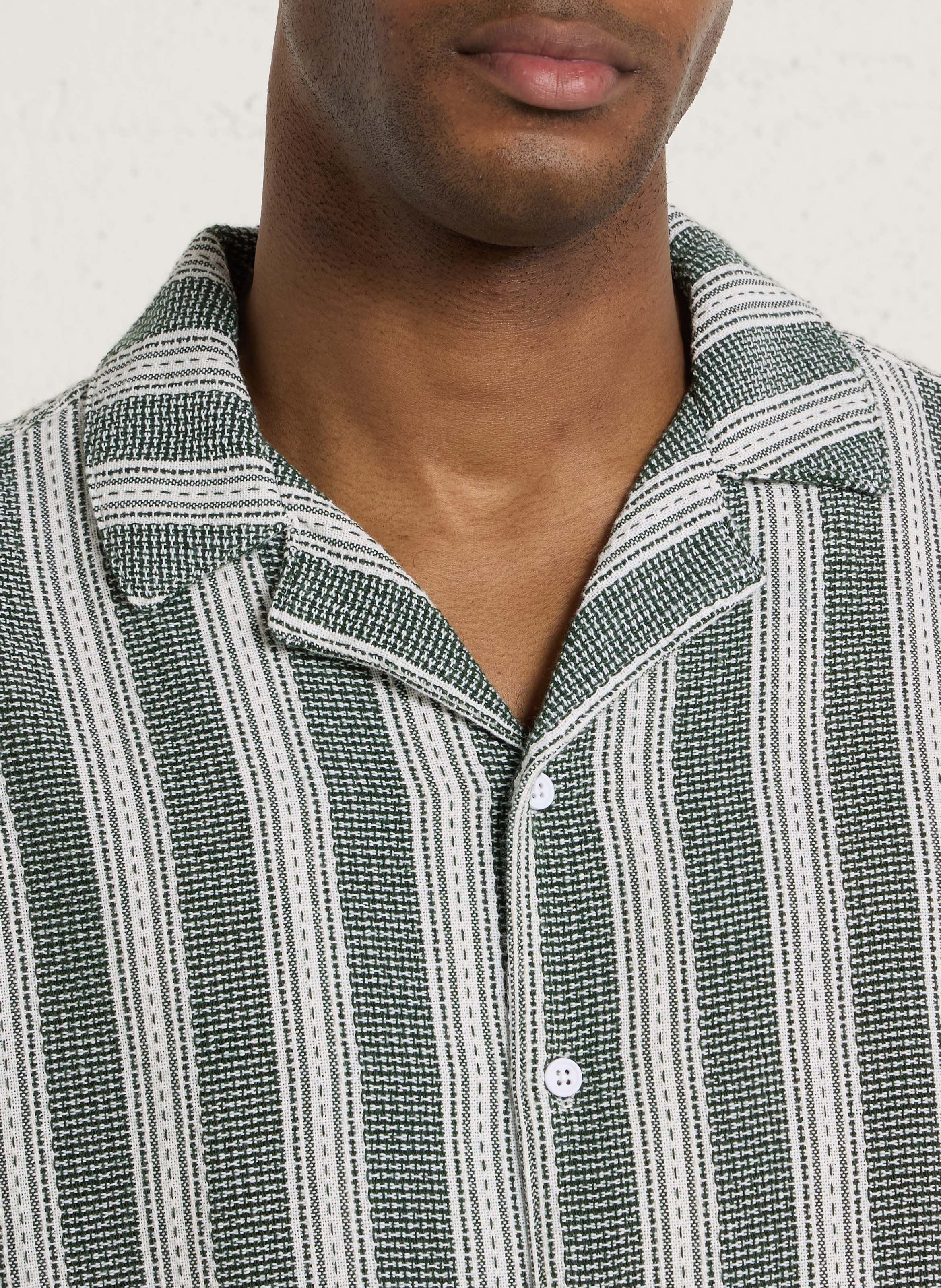 Straight striped shirt with classic collar SOLID Green