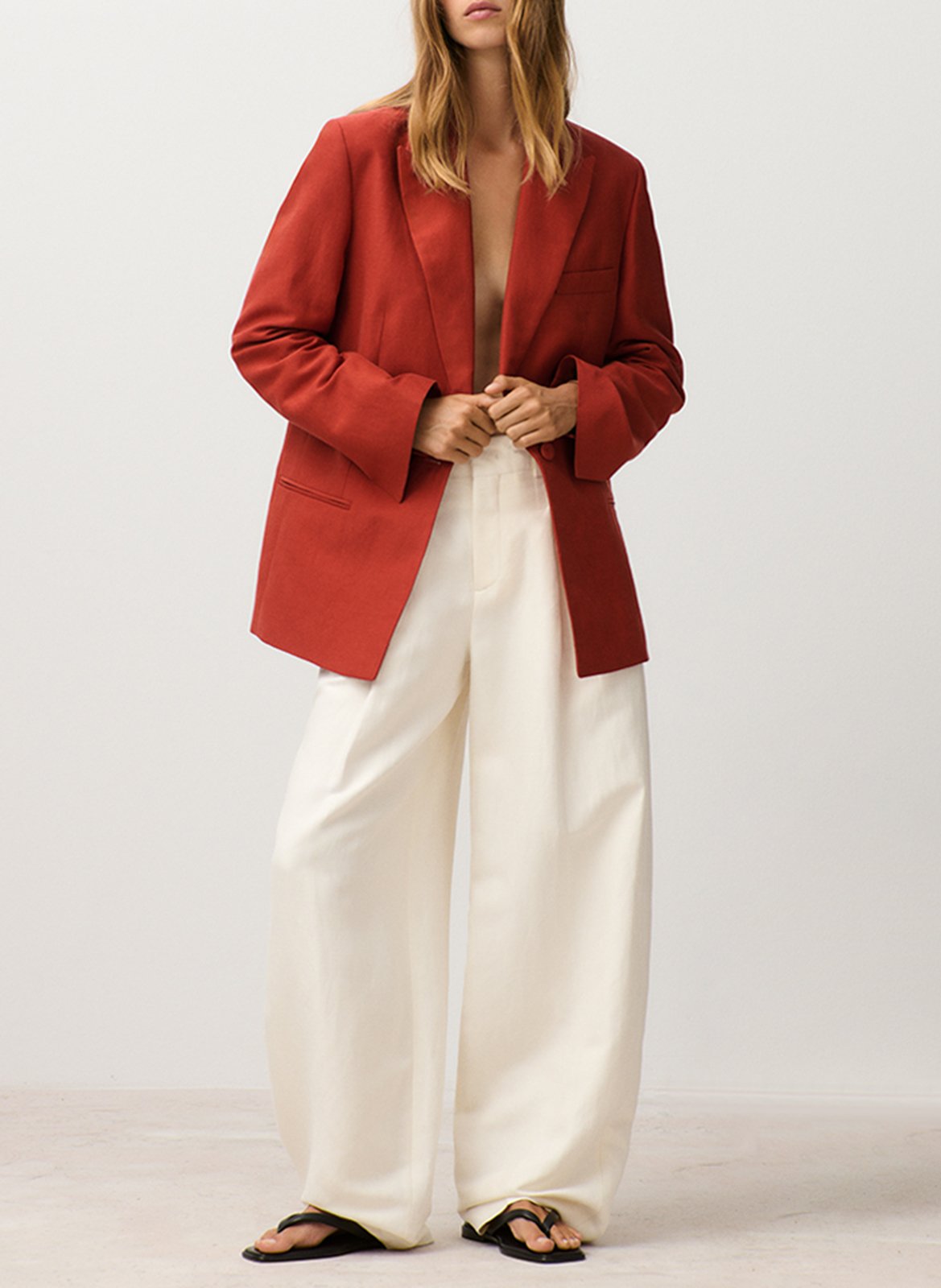 Veste tailleur unie en lin mélangé CLOSED Rouge