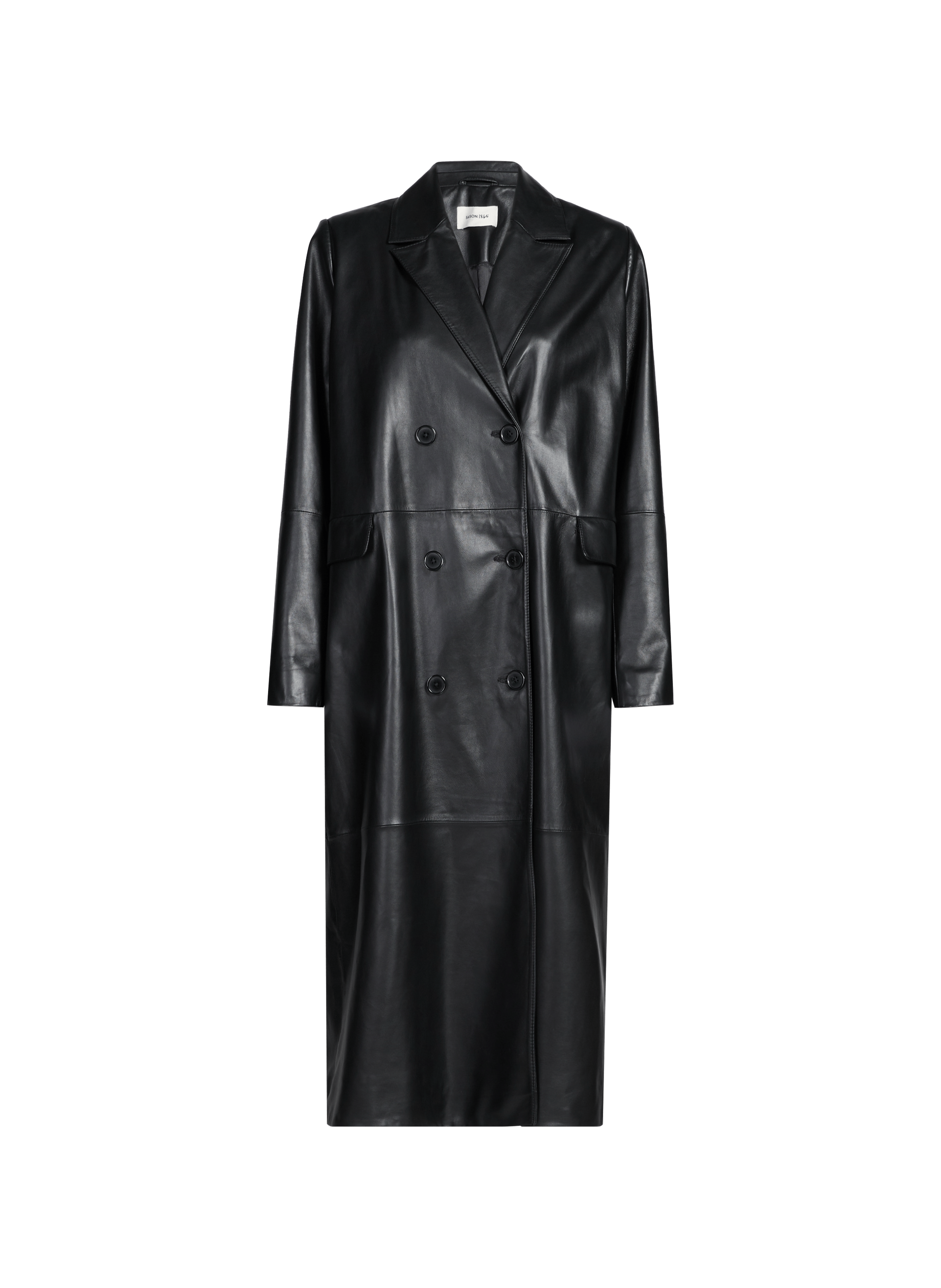 Straight leather coat with tailored collar SAISON 1865 Black