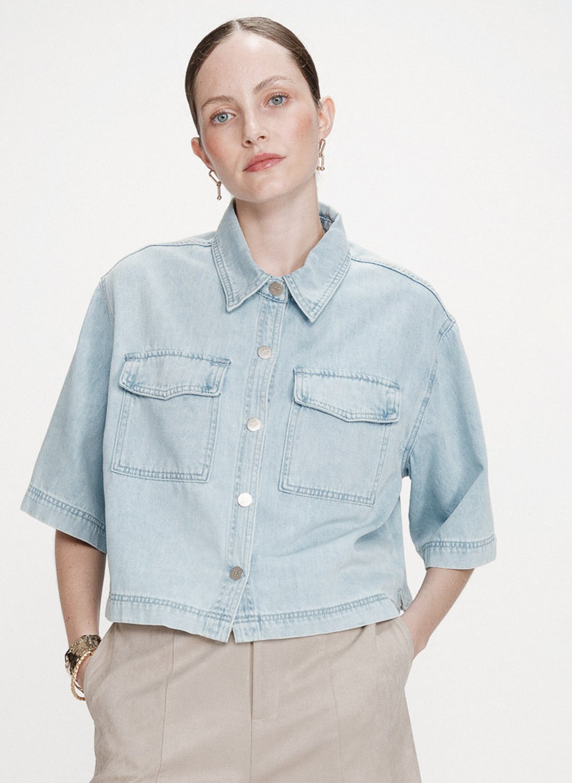 Top col classique en denim GRACE ET MILA Bleu