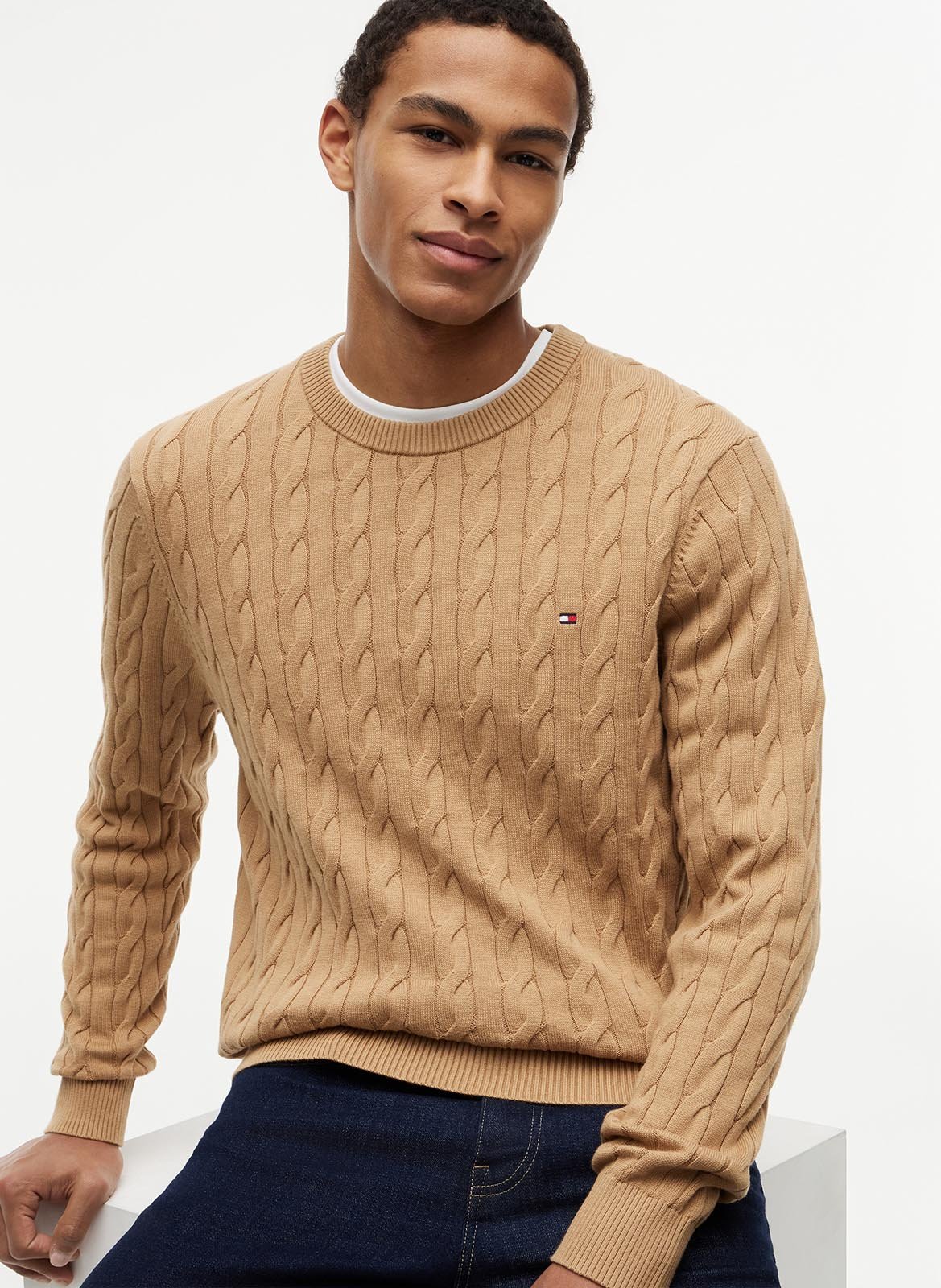 Rechte trui van biokatoen met ronde hals TOMMY HILFIGER Kaki