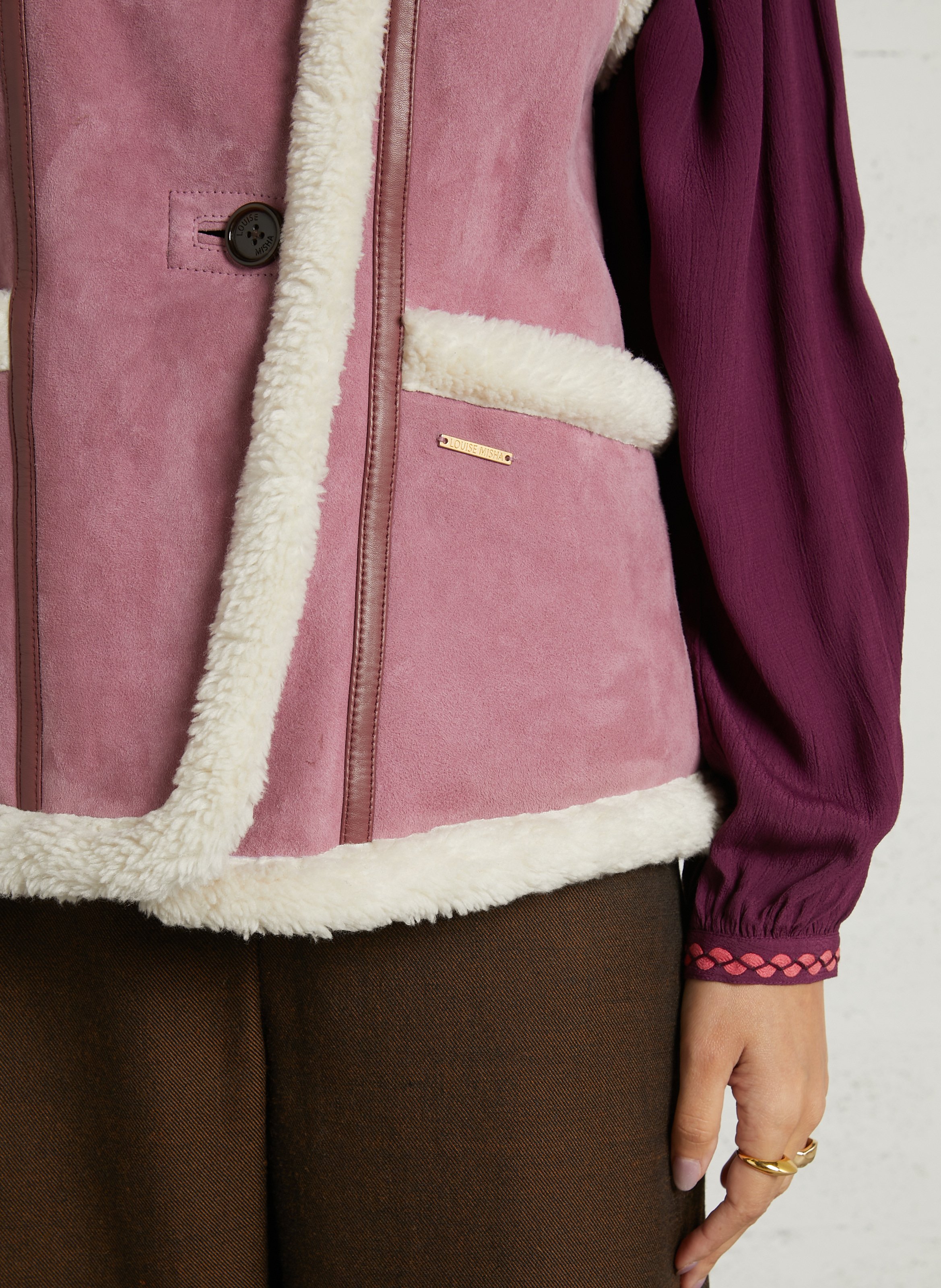 Veste droite col rond en cuir LOUISE MISHA Rose