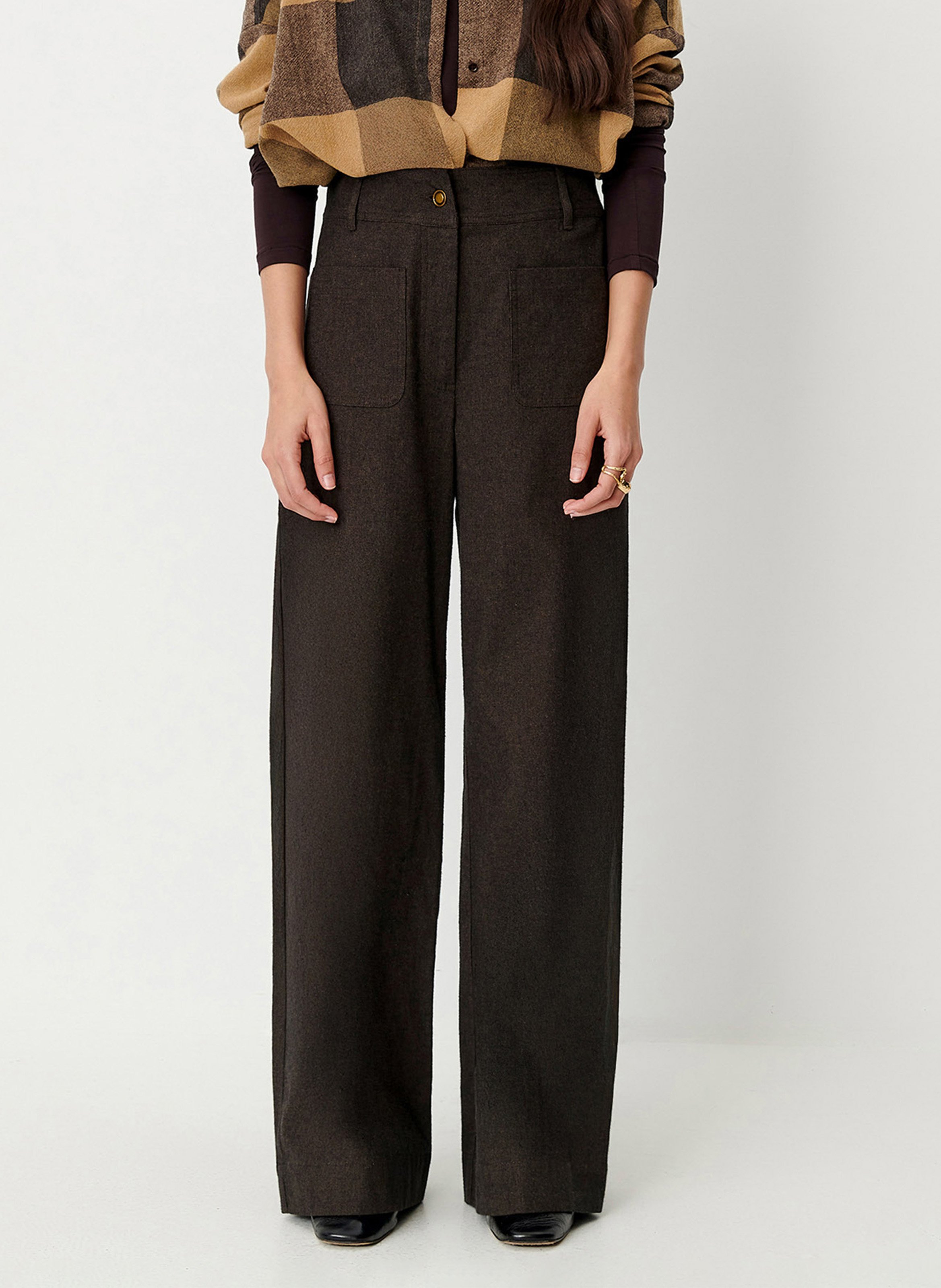 High-waisted wide-leg trousers in a solid color SESSUN Brown