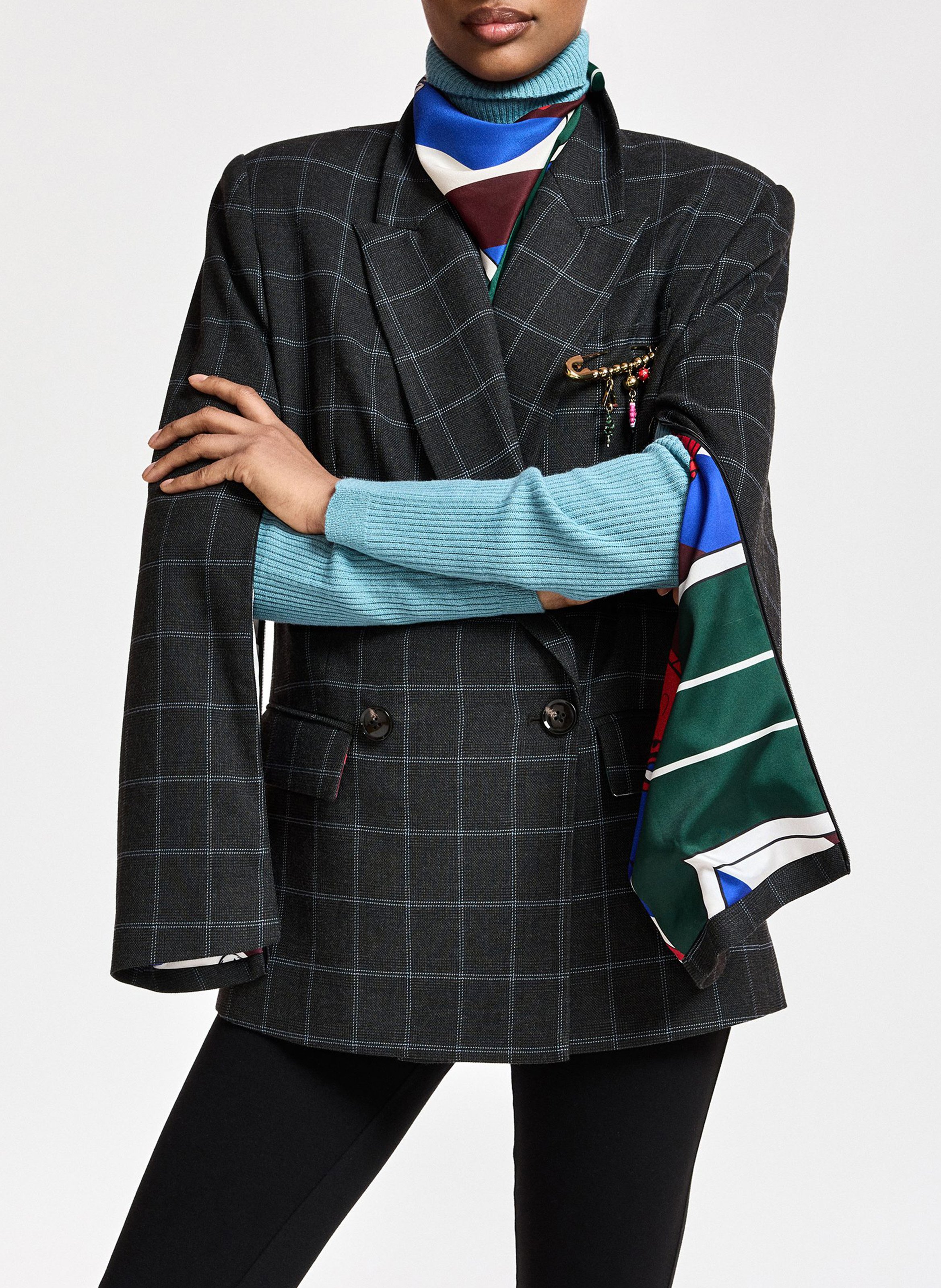 Oversized blazer with checkered lapel ESSENTIEL ANTWERP Grey