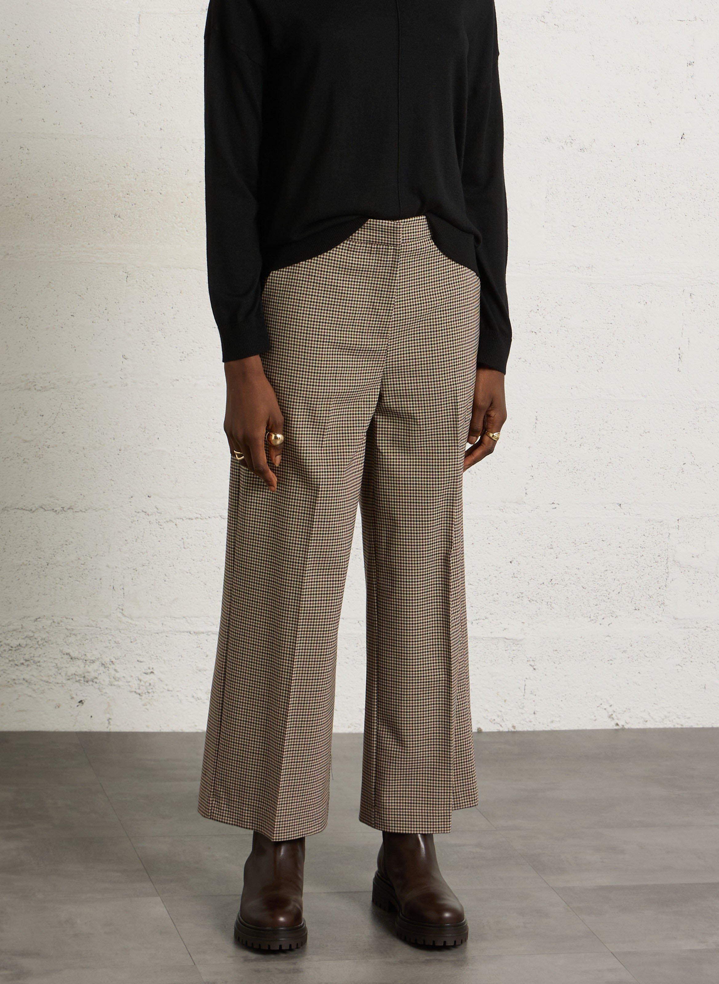 Wide-leg houndstooth printed trousers IMPERIAL Beige