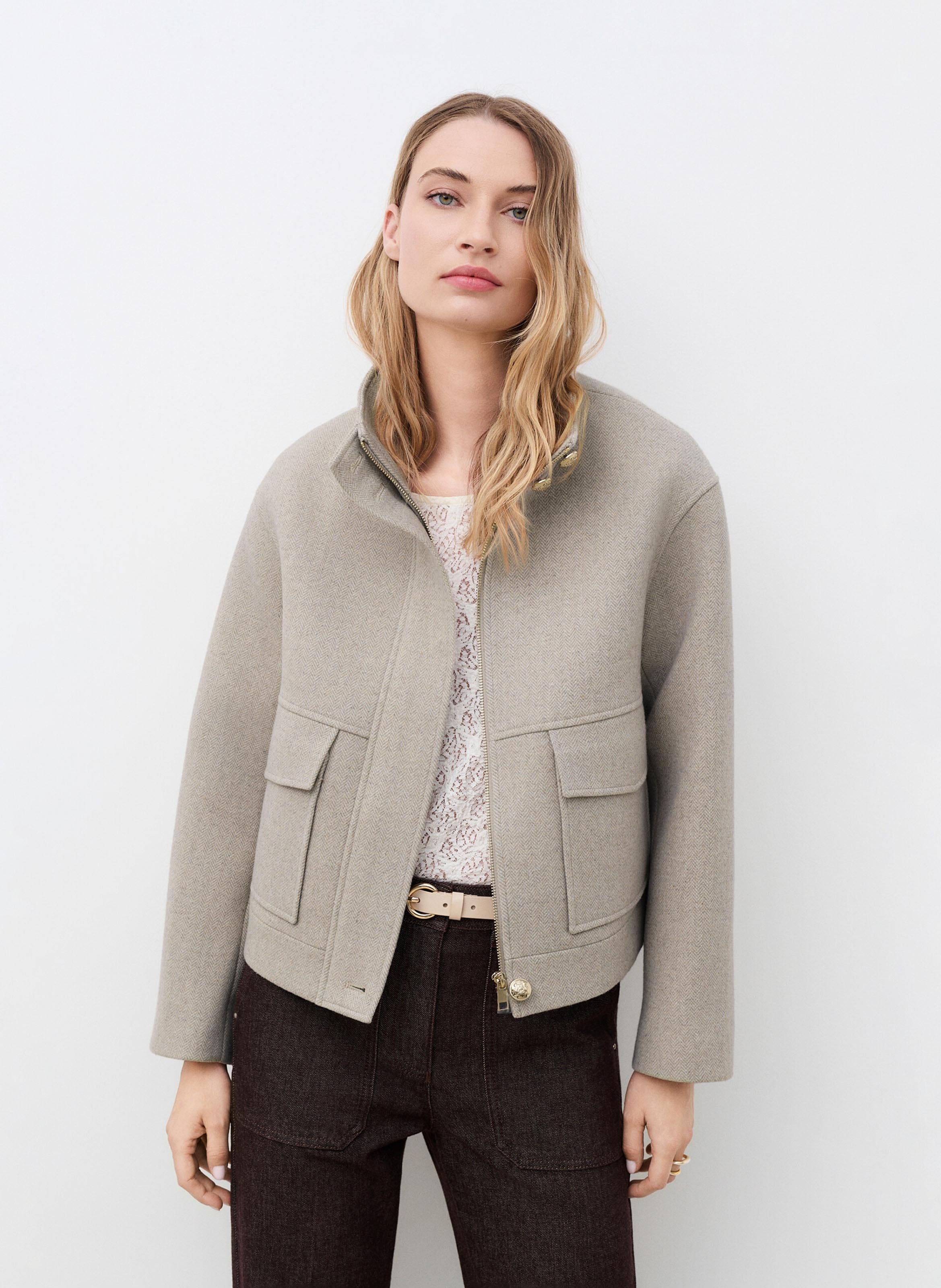 Straight high-neck coat CAROLL Brown
