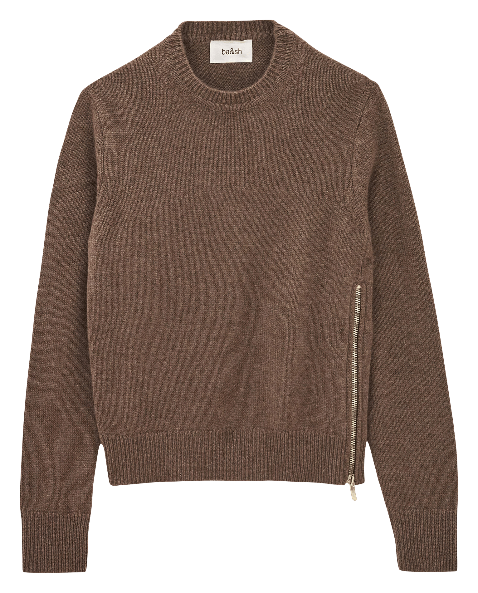 Rechte ronde hals trui met rits in kasjmier BA&SH Beige