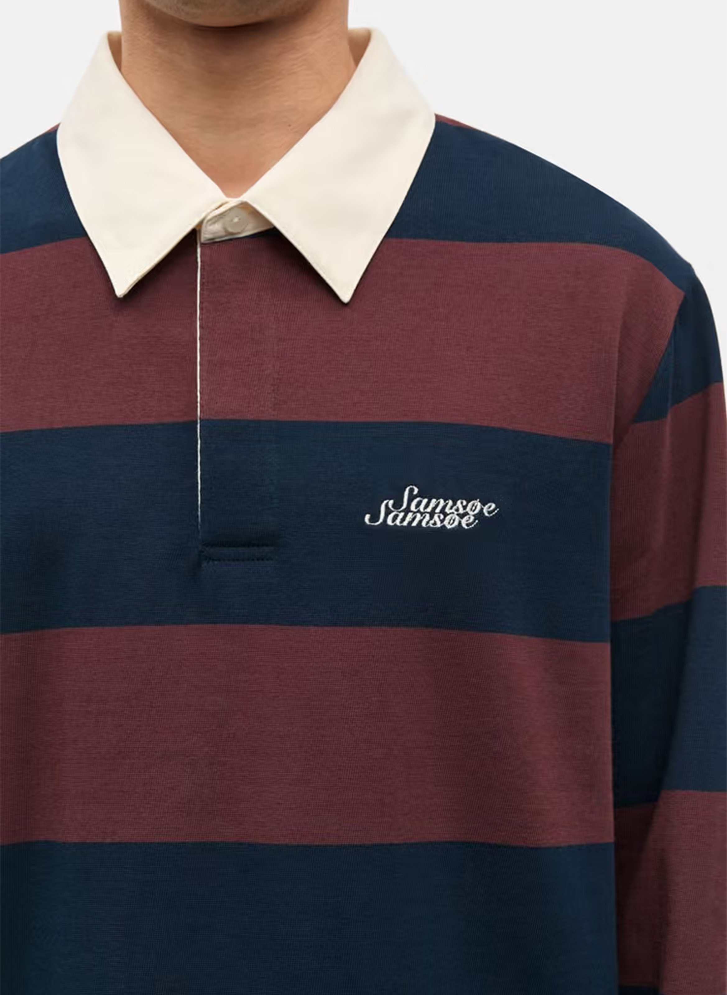 Straight striped organic cotton polo SAMSOE SAMSOE Brown