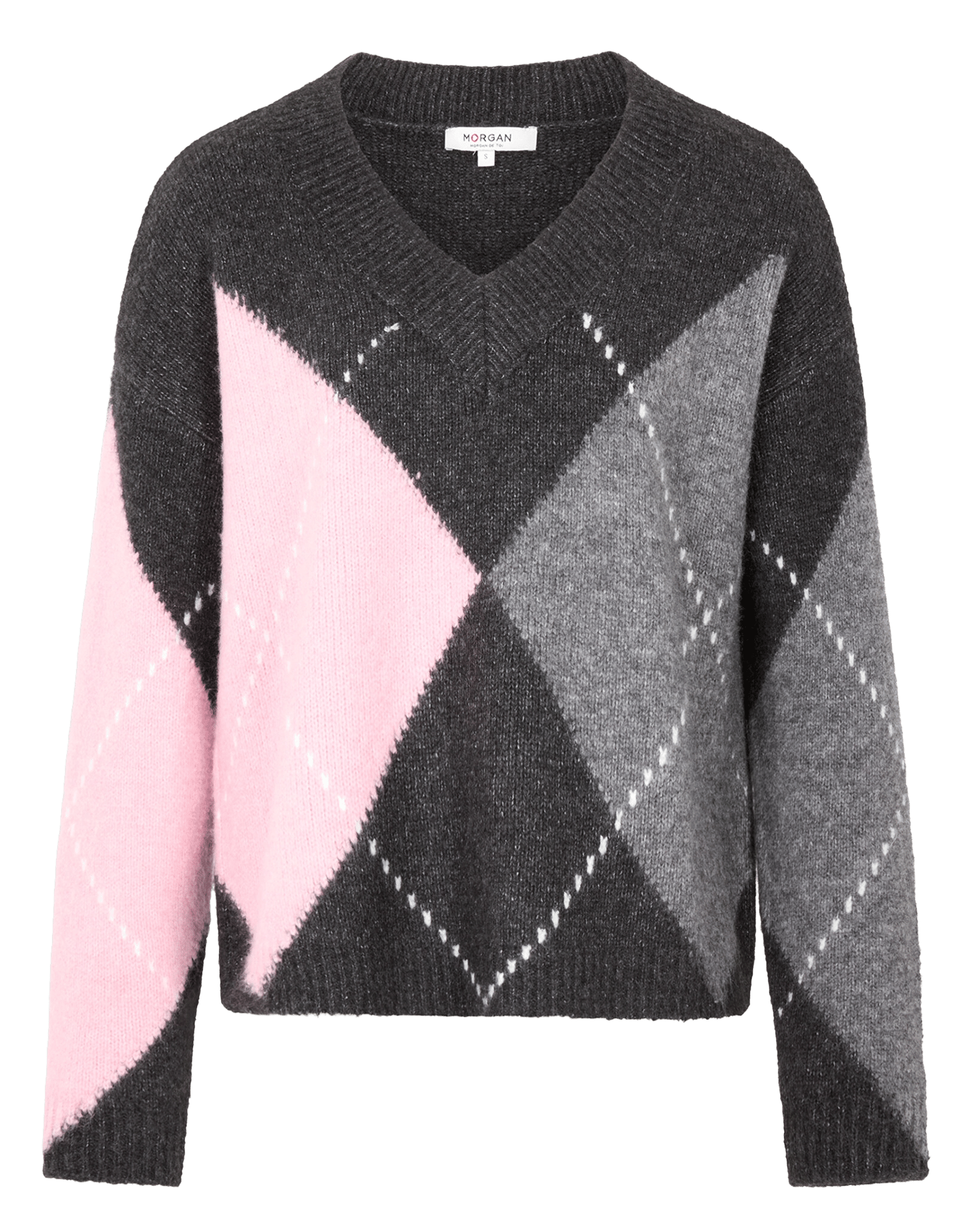 Gerader V-Ausschnitt-Pullover mit Muster MORGAN Grau