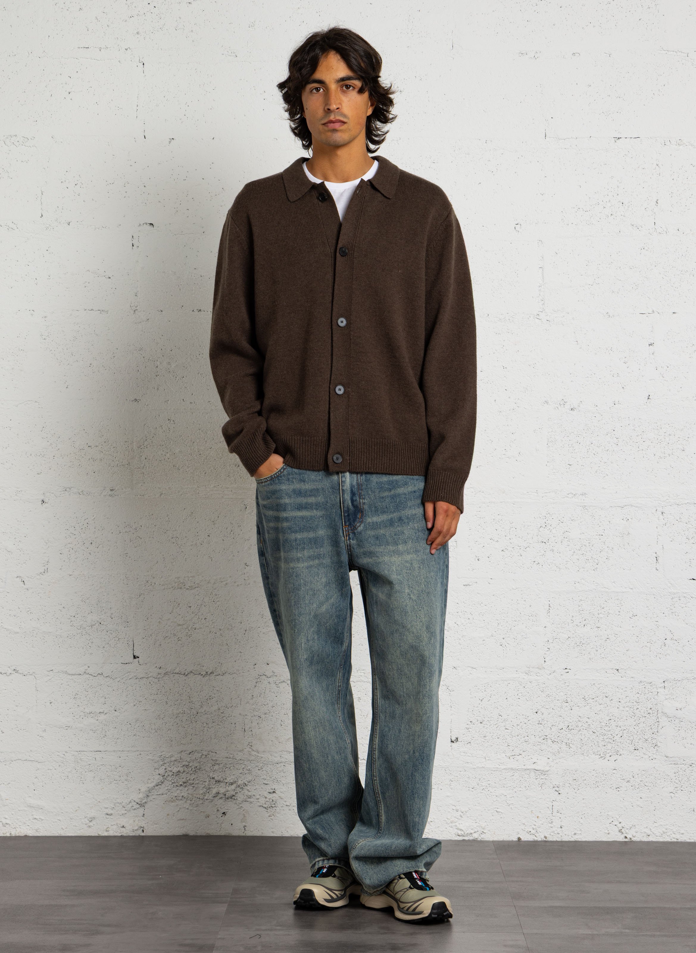 Gilet boutonné uni en laine mélangée MINIMUM Marron