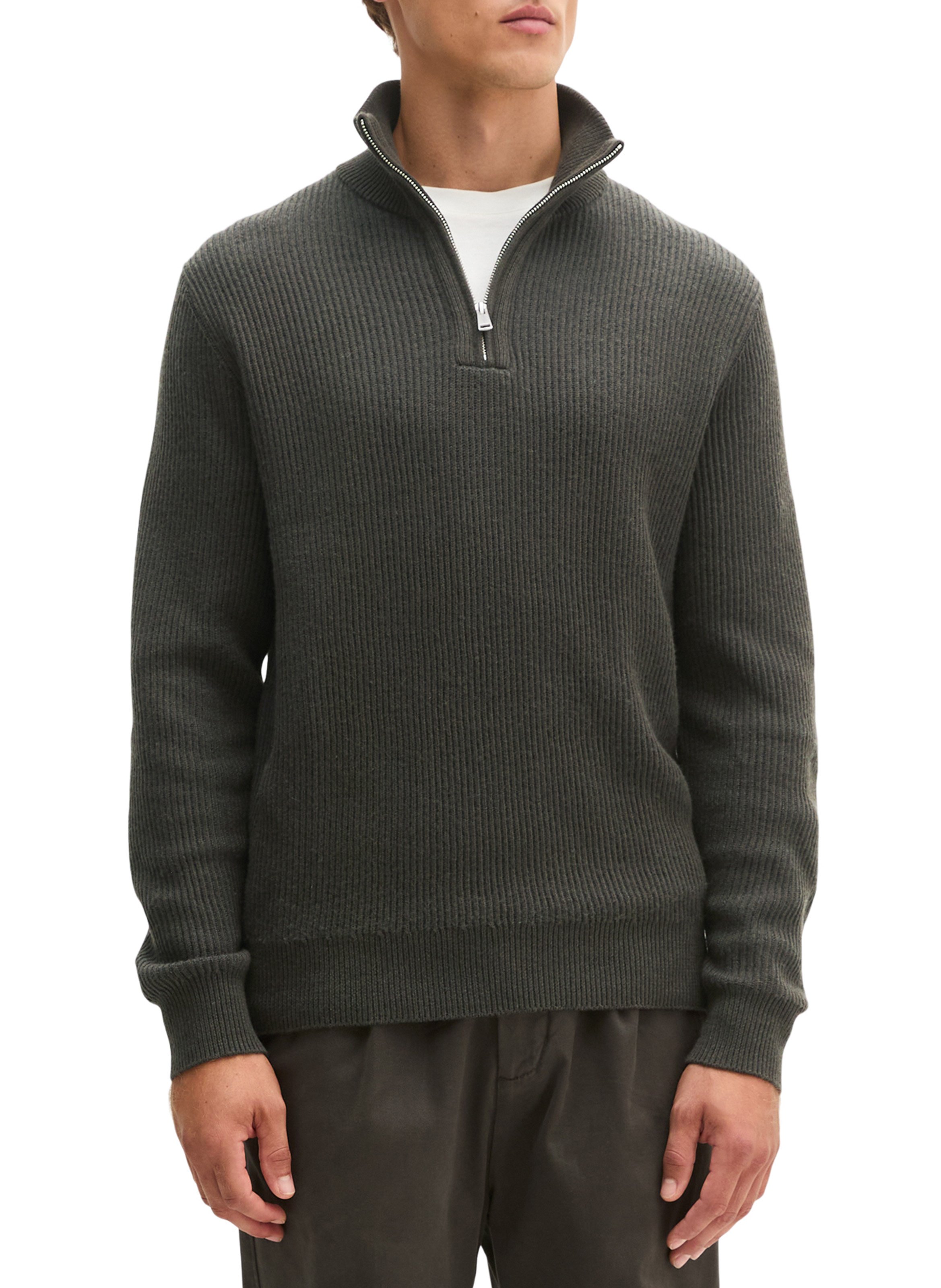 Cotton-blend zip-neck sweater MARC O'POLO Brown