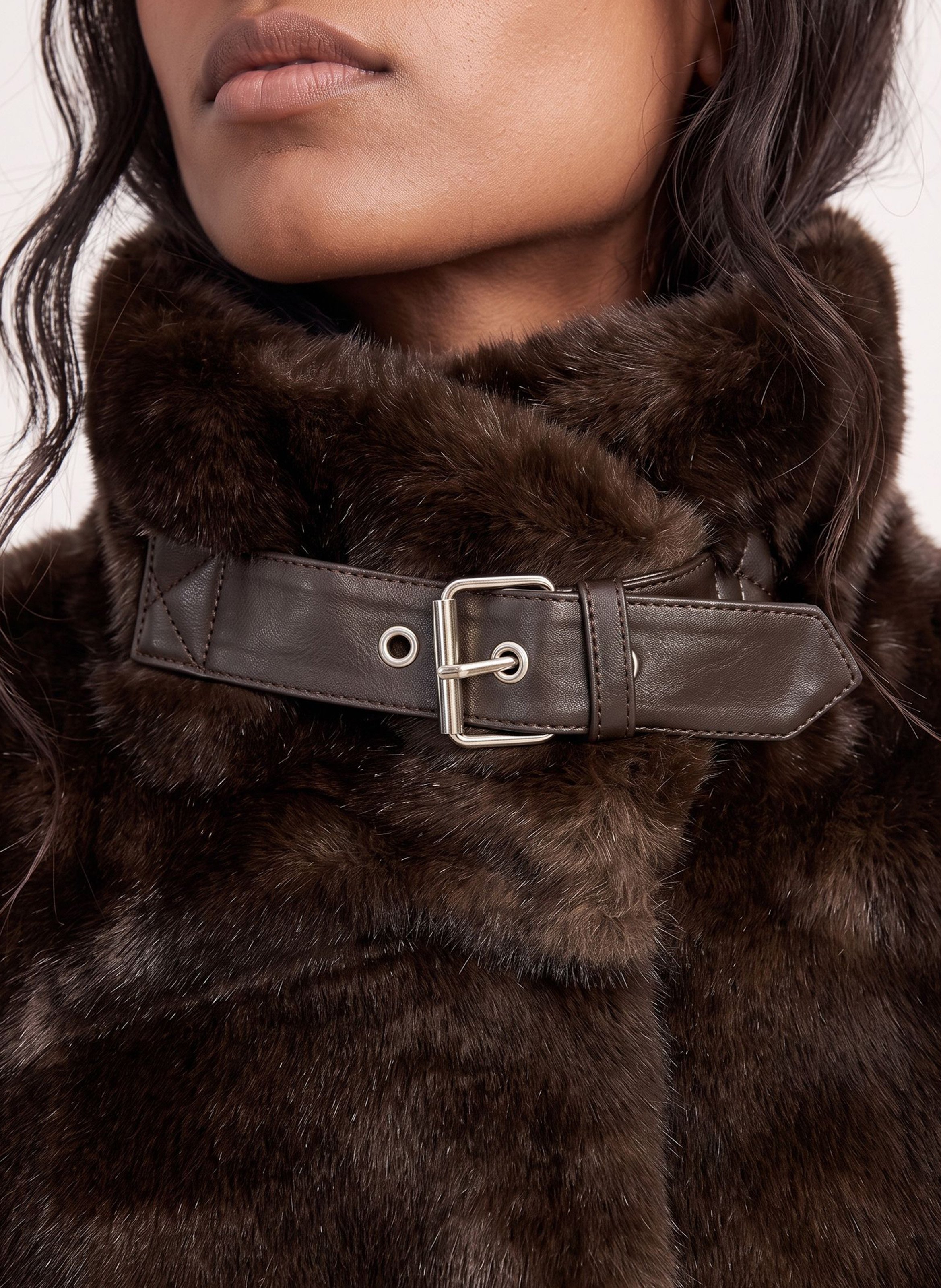 Straight high-neck faux fur coat KOOKAI Brown