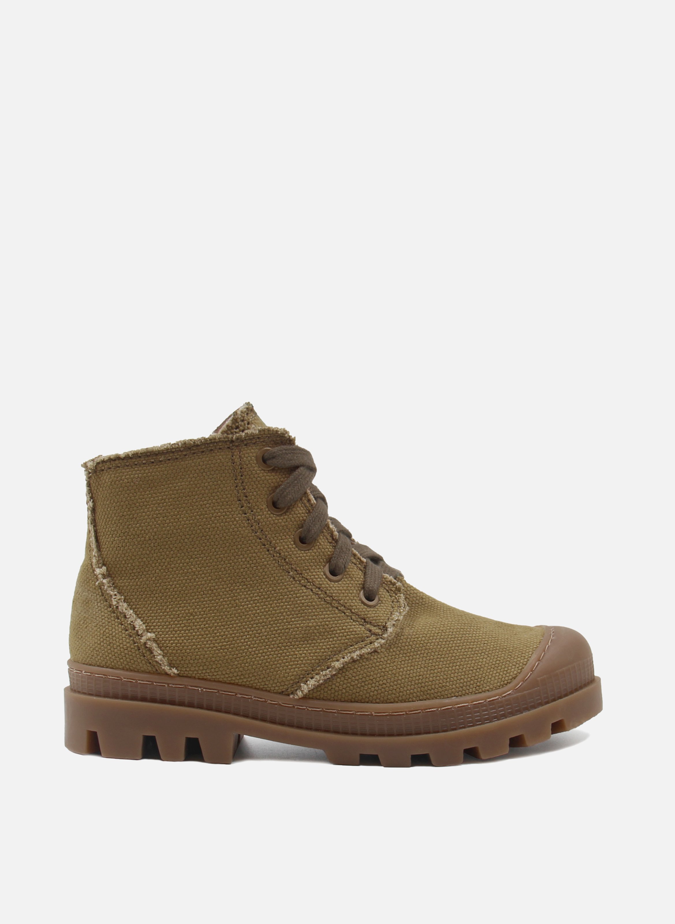 Lace-up recycled cotton canvas mid-calf boots with lugged sole JULES & JENN Green