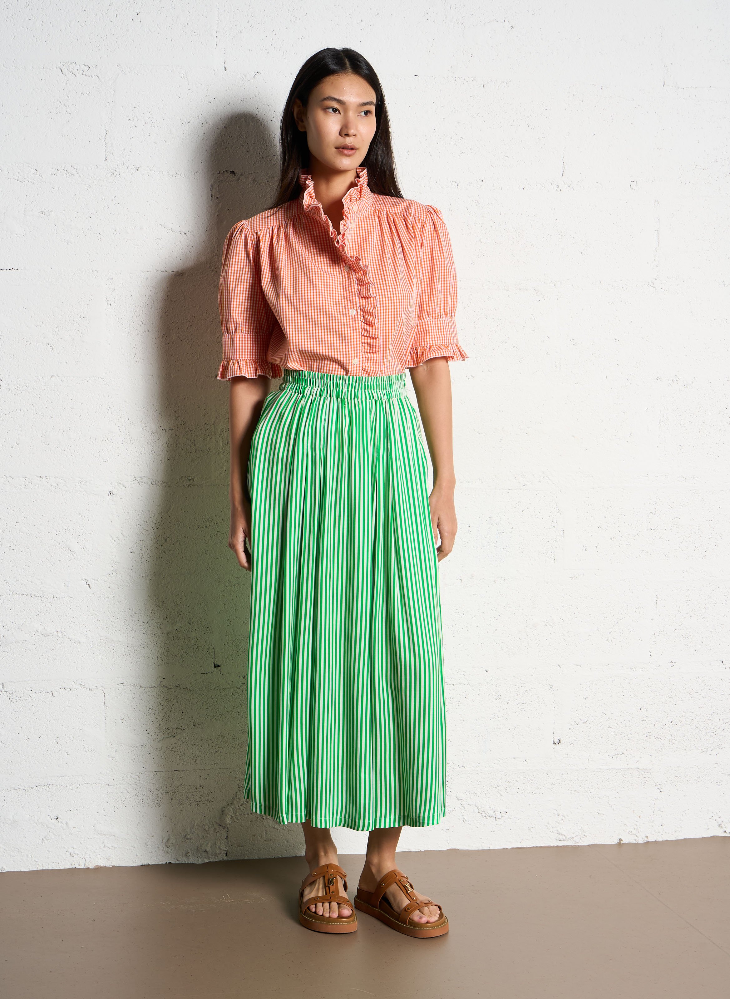 Geruite katoenen popeline top met rechte pasvorm SUZIE WINKLE Oranje