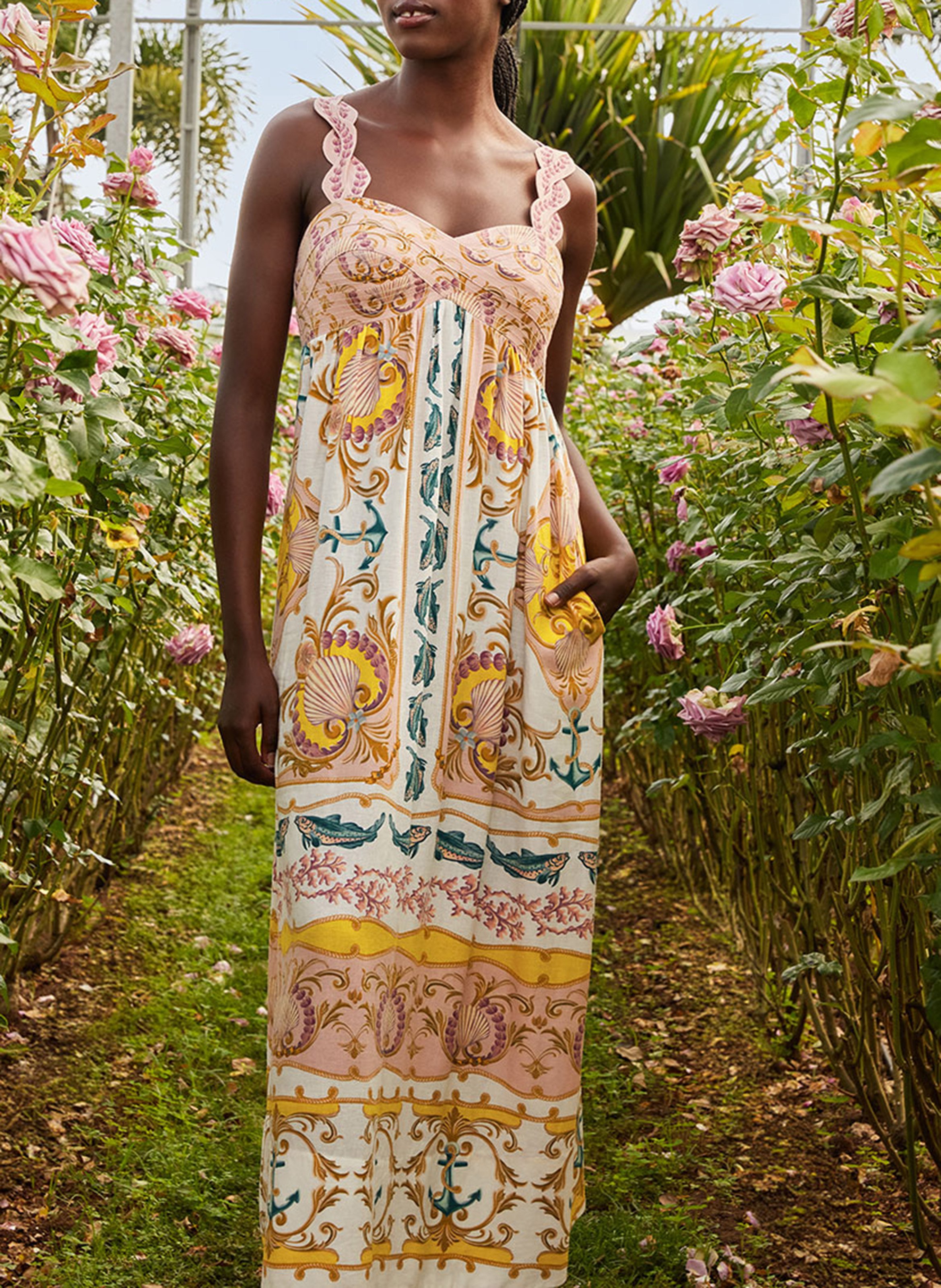 Robe longue en lin mélangé imprimé FARM RIO Multicolore