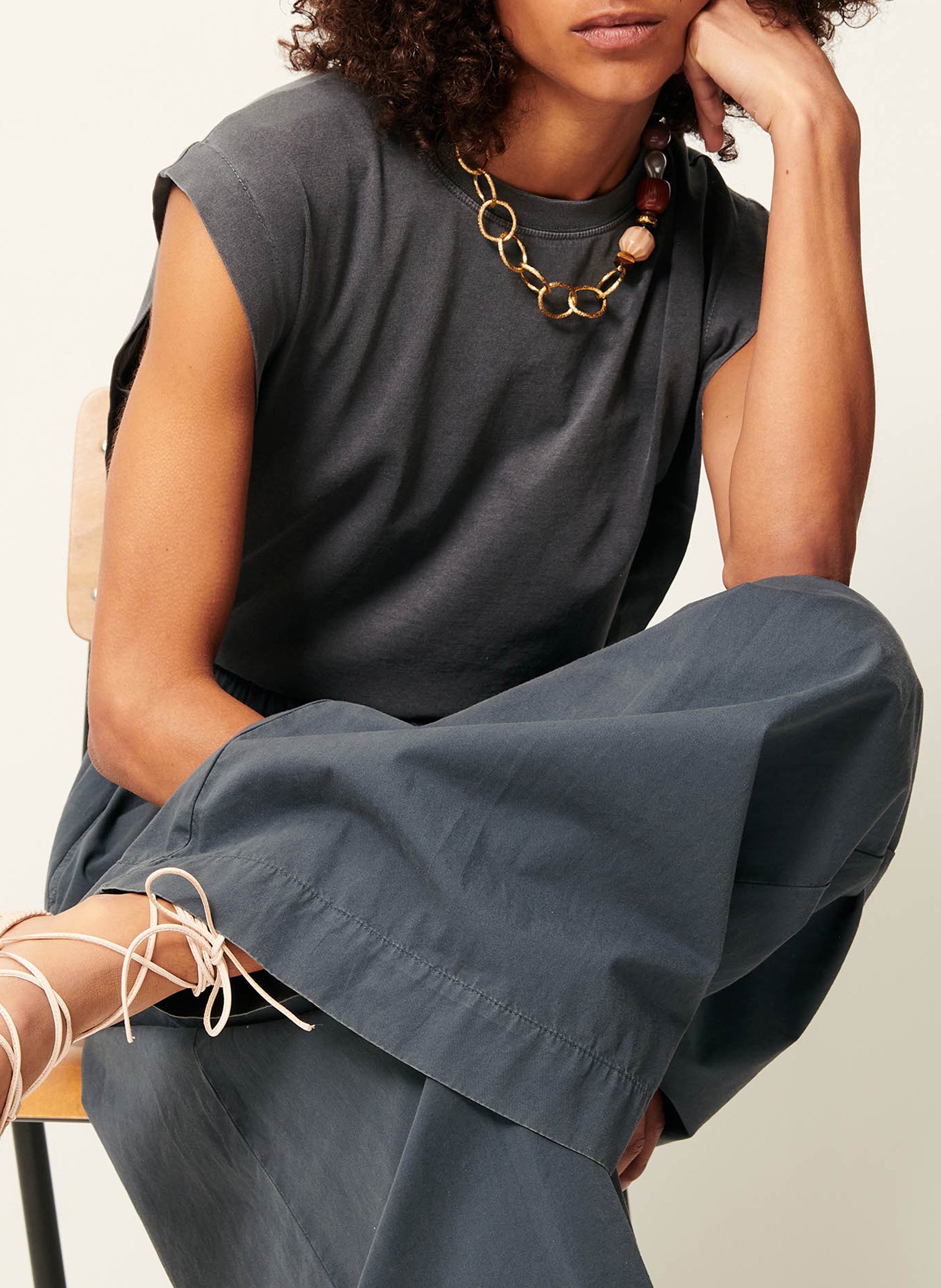 Tee-shirt col rond droit en coton bio SESSUN Gris