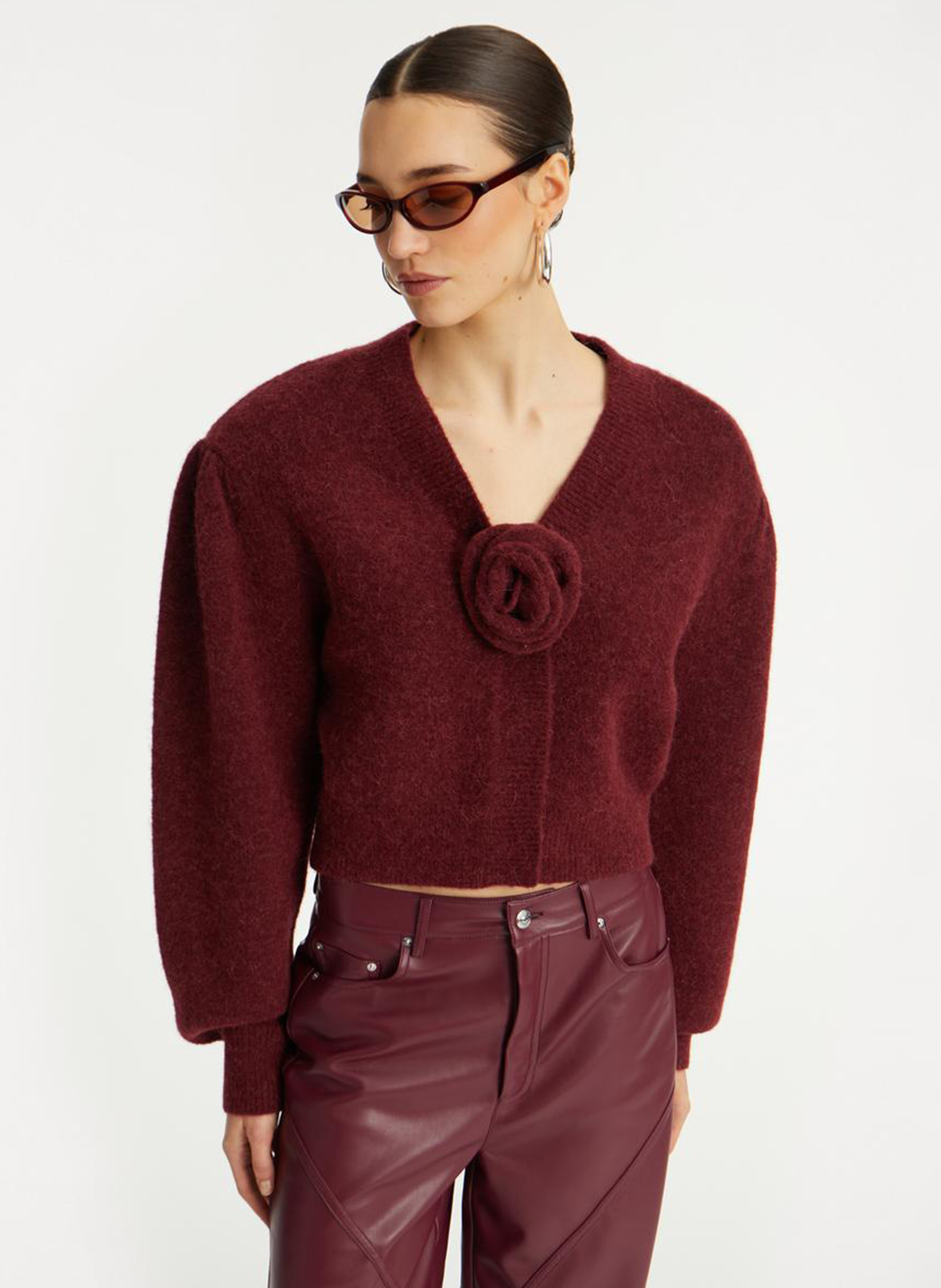 Gilet col V en laine mélangée ROTATE Brown