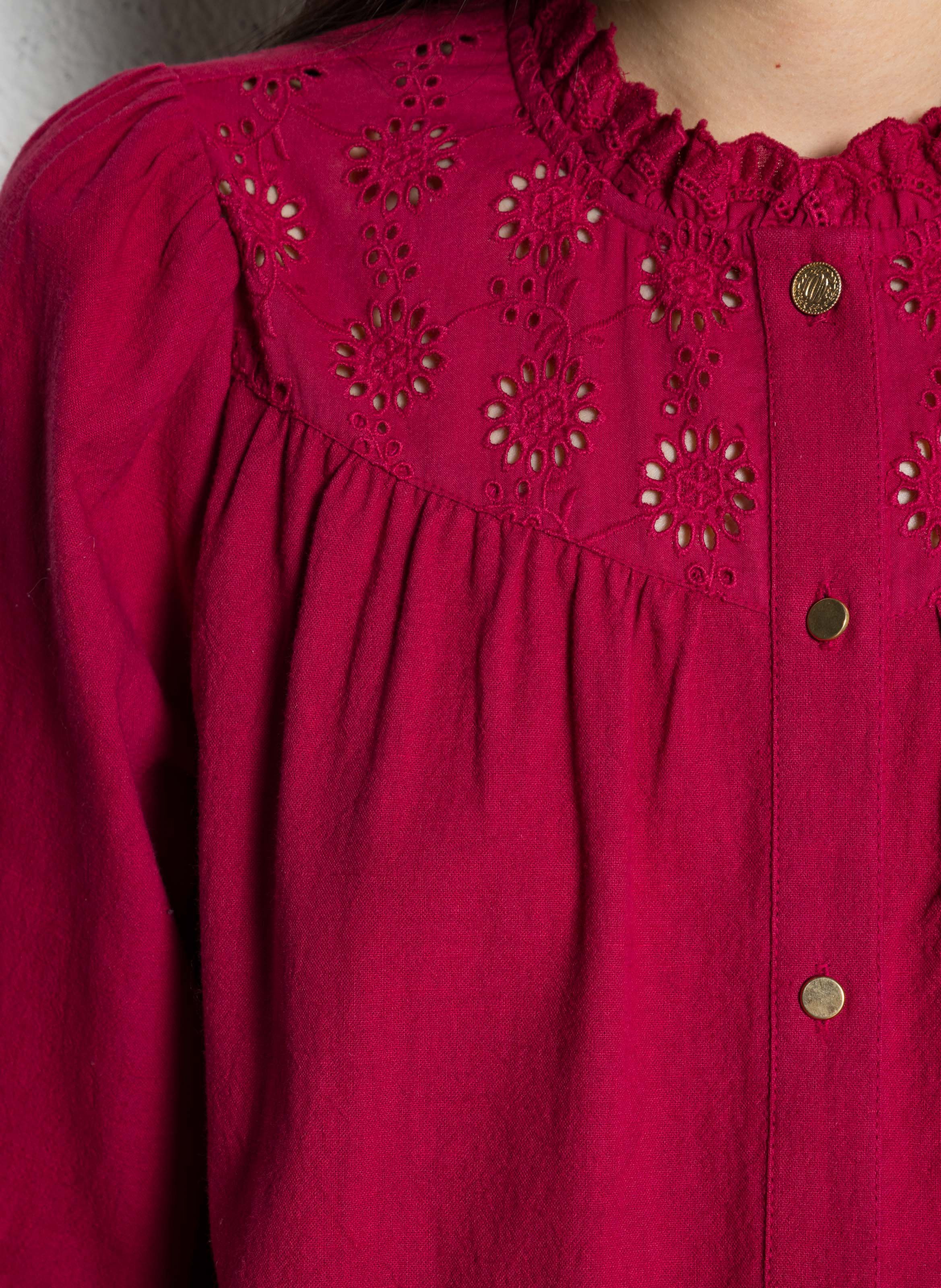 Loose-fitting high-neck cotton blouse I CODE Pink