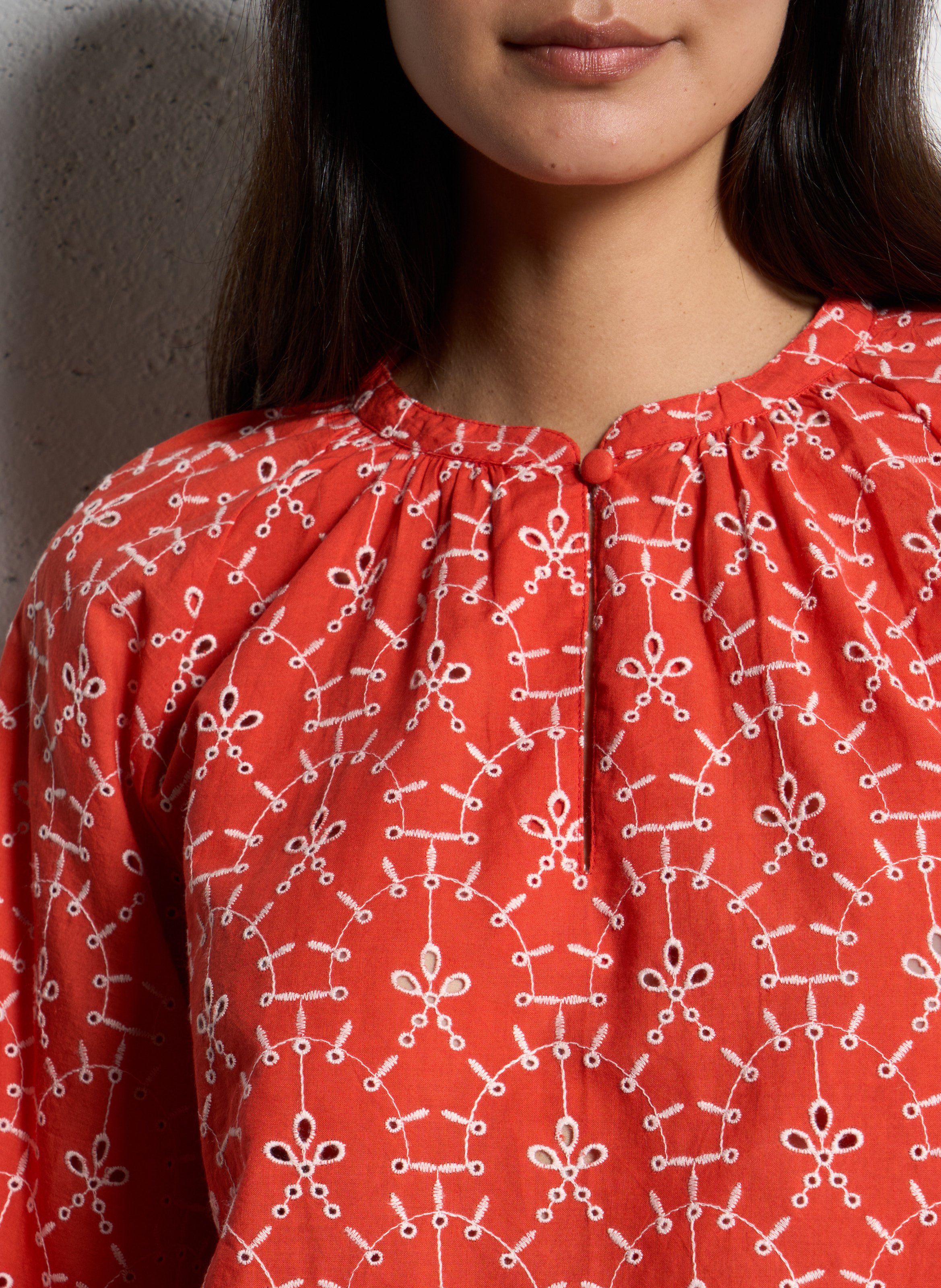 Blouse droite en coton brodé ONE STEP Orange