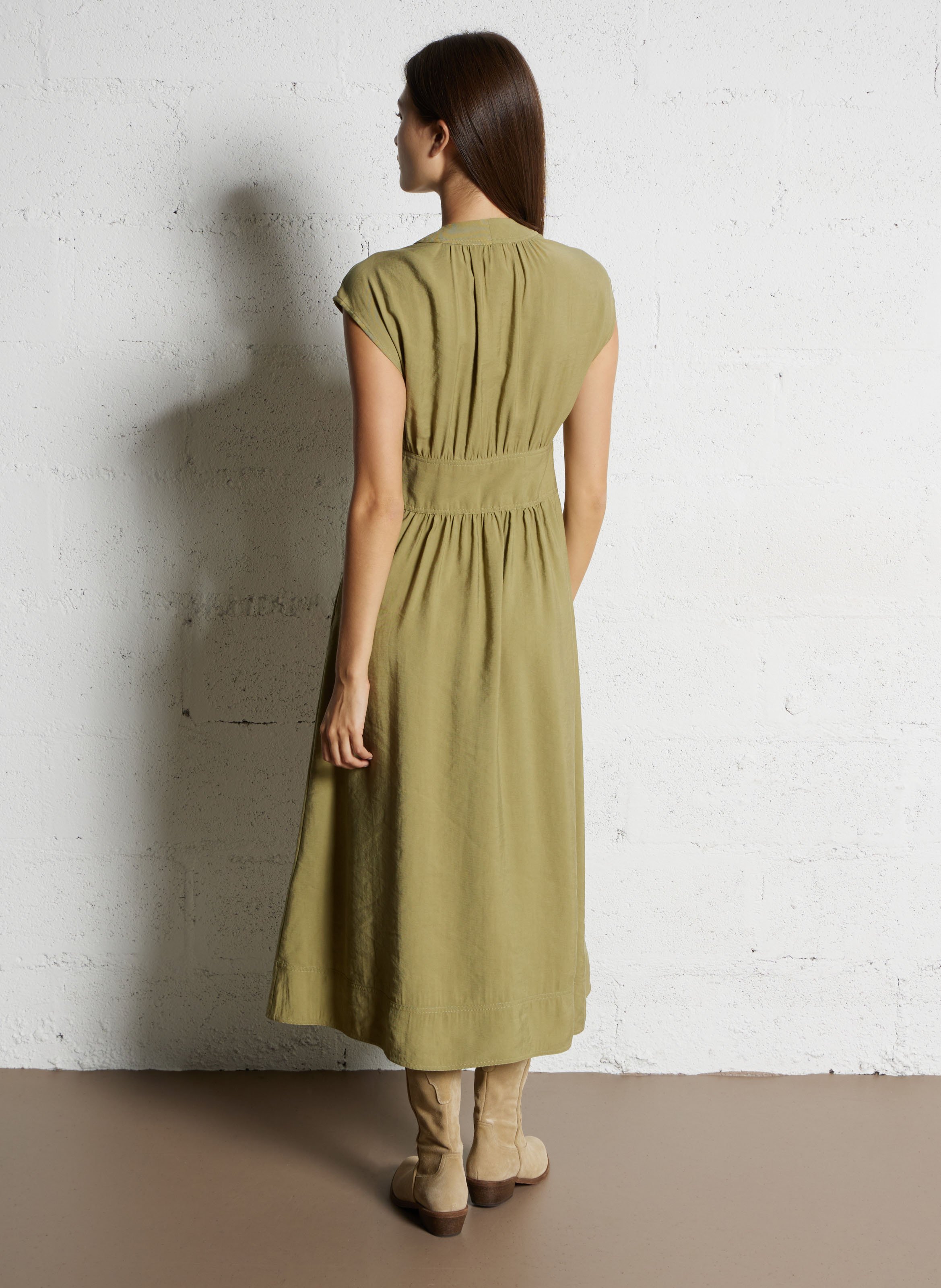 Halflange jurk met kraag BA&SH Kaki