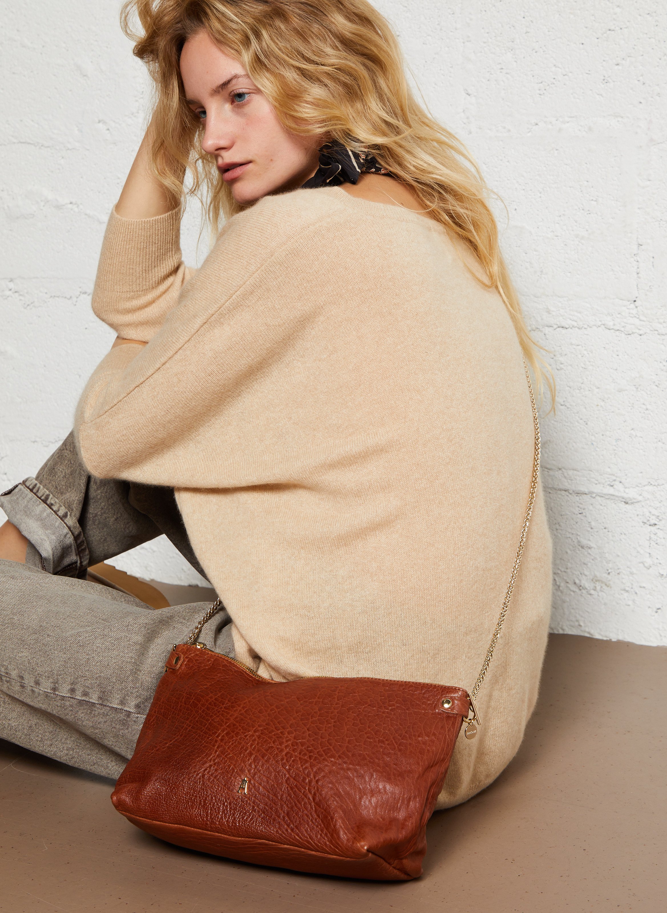 Lambskin leather shoulder bag CRAIE STUDIO Brown