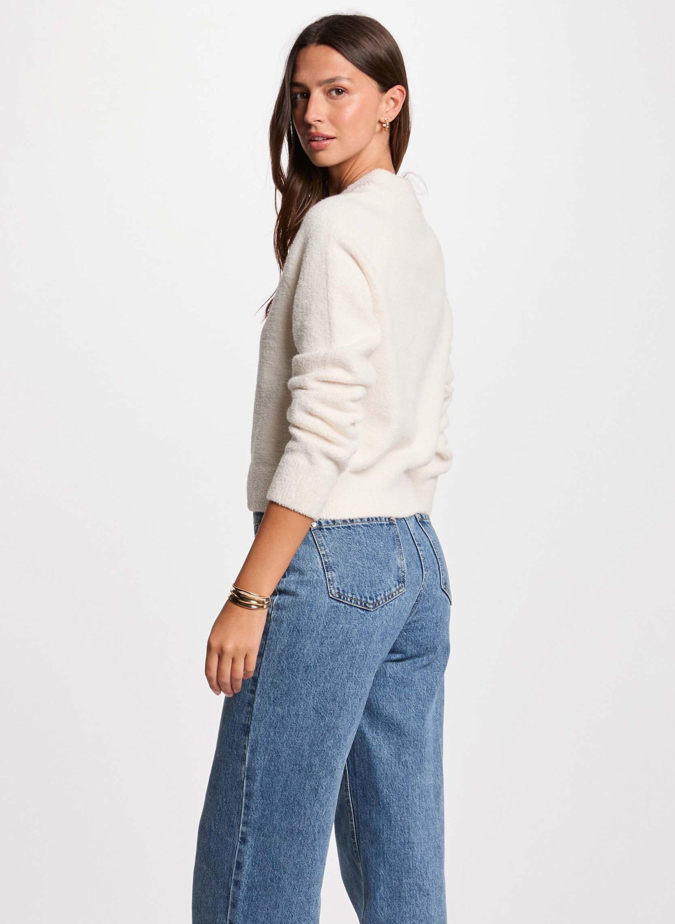 Strickjacke mit Rundhalsausschnitt MORGAN Beige