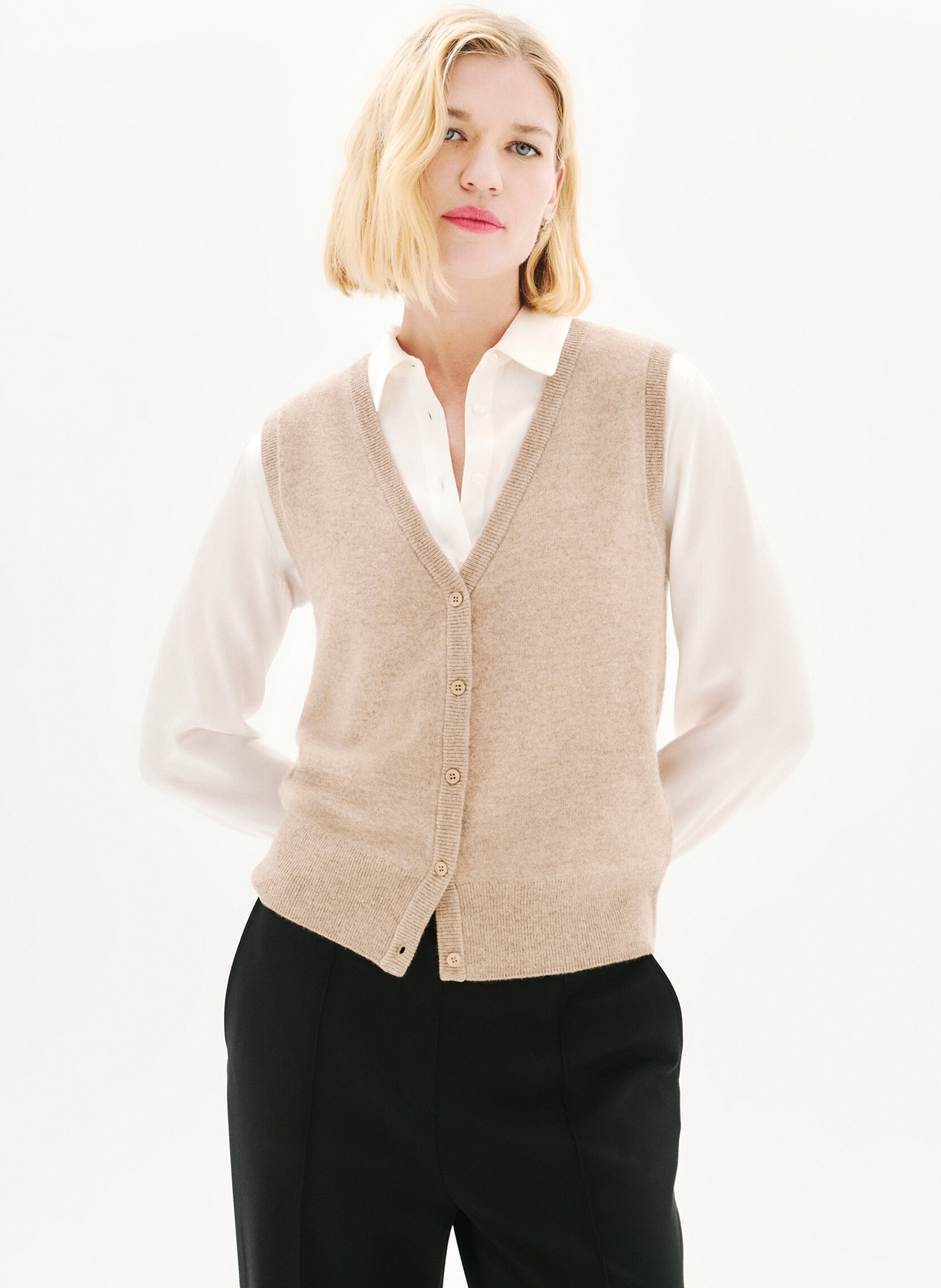 Gilet col V en laine mélangée CAROLL