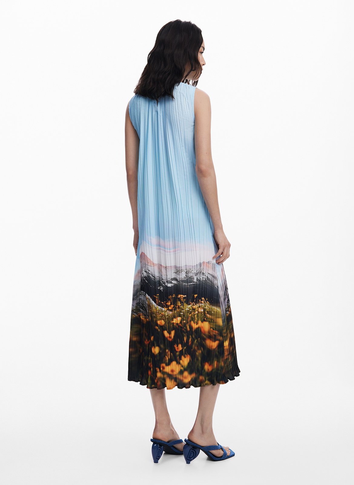 Robe midi imprimée plissée DESIGUAL Bleu