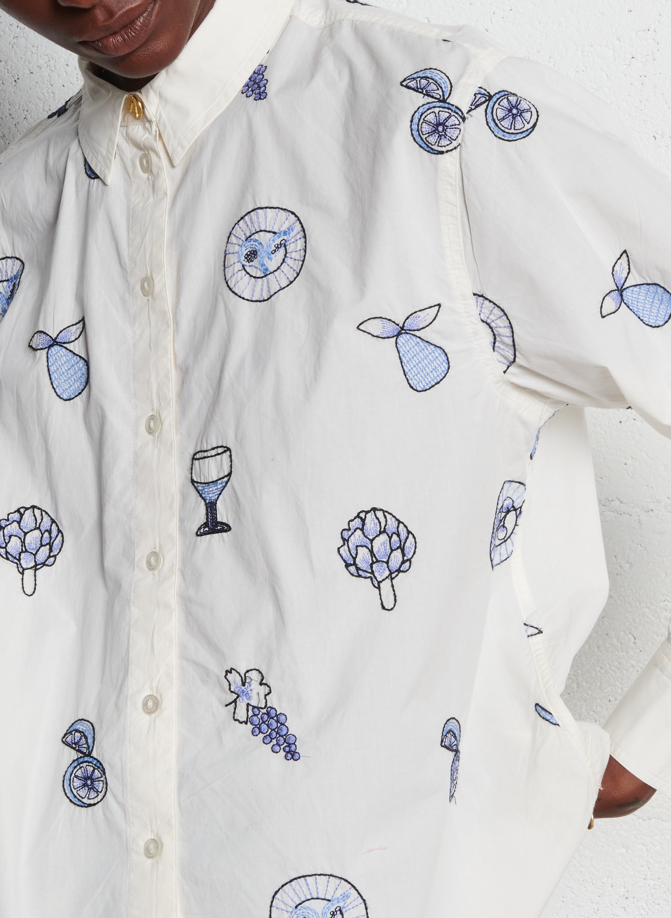 Chemise droite brodée FABIENNE CHAPOT Blanc