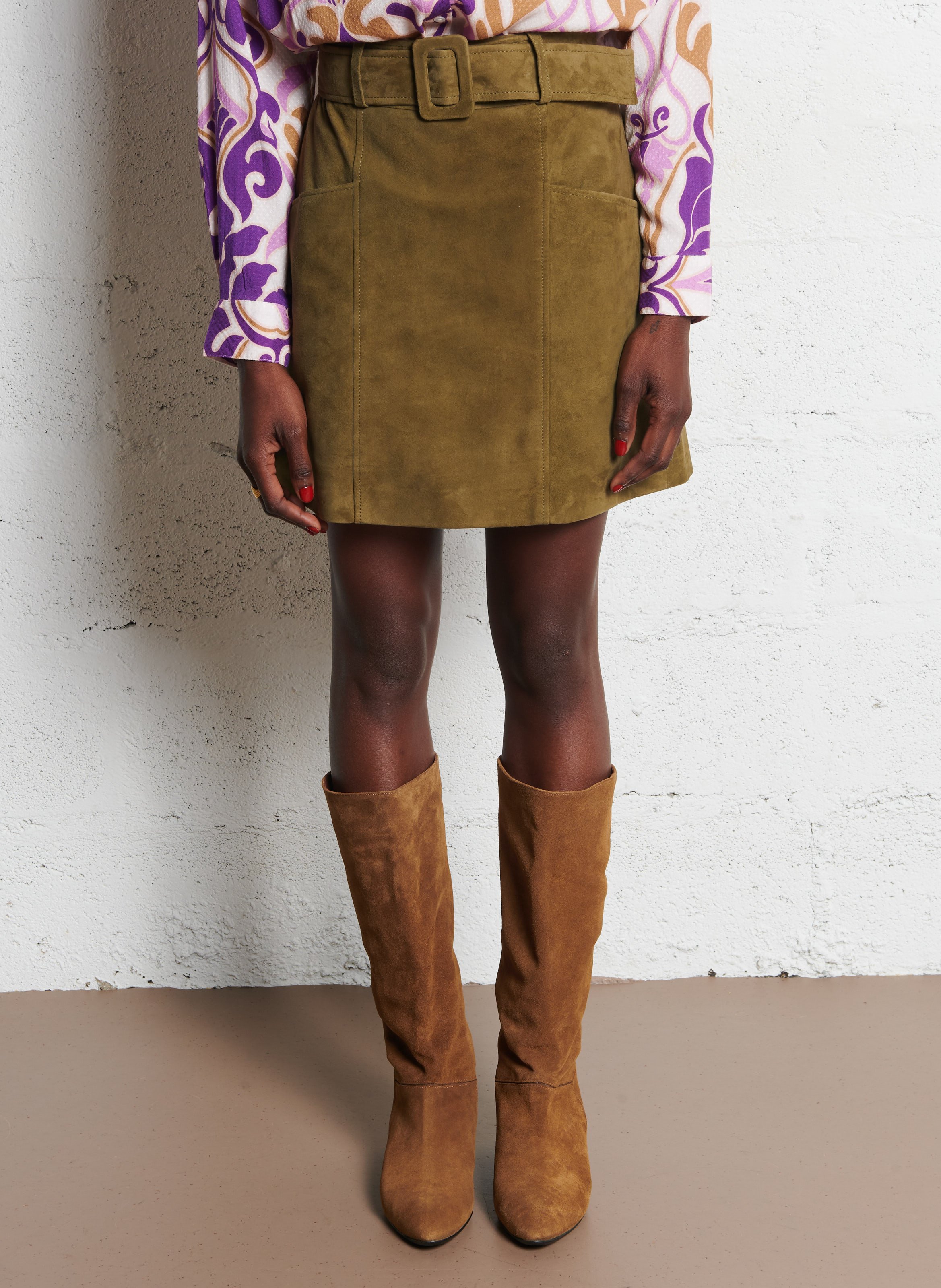 Kurzer gerader Wildlederrock LA PETITE ETOILE Khaki