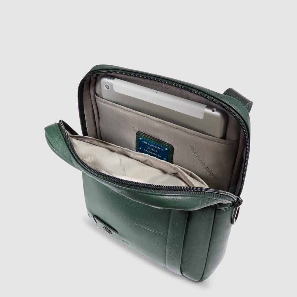 Men's leather crossbody bag for iPad® with RFID protection PIQUADRO Green