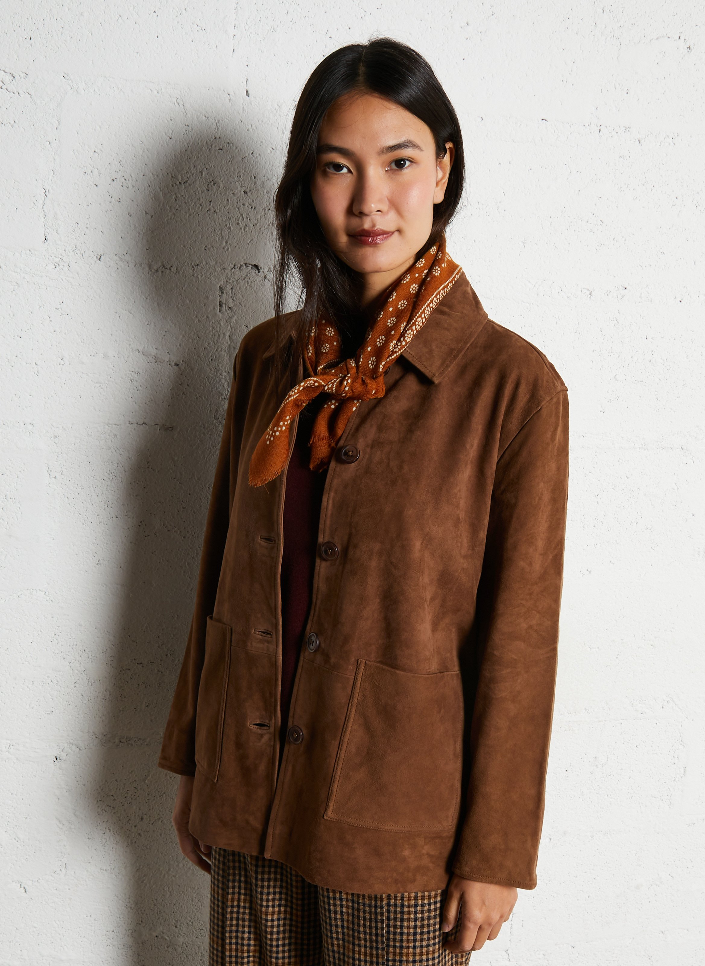 Veste oversize col classique en cuir JC SOPHIE Marron