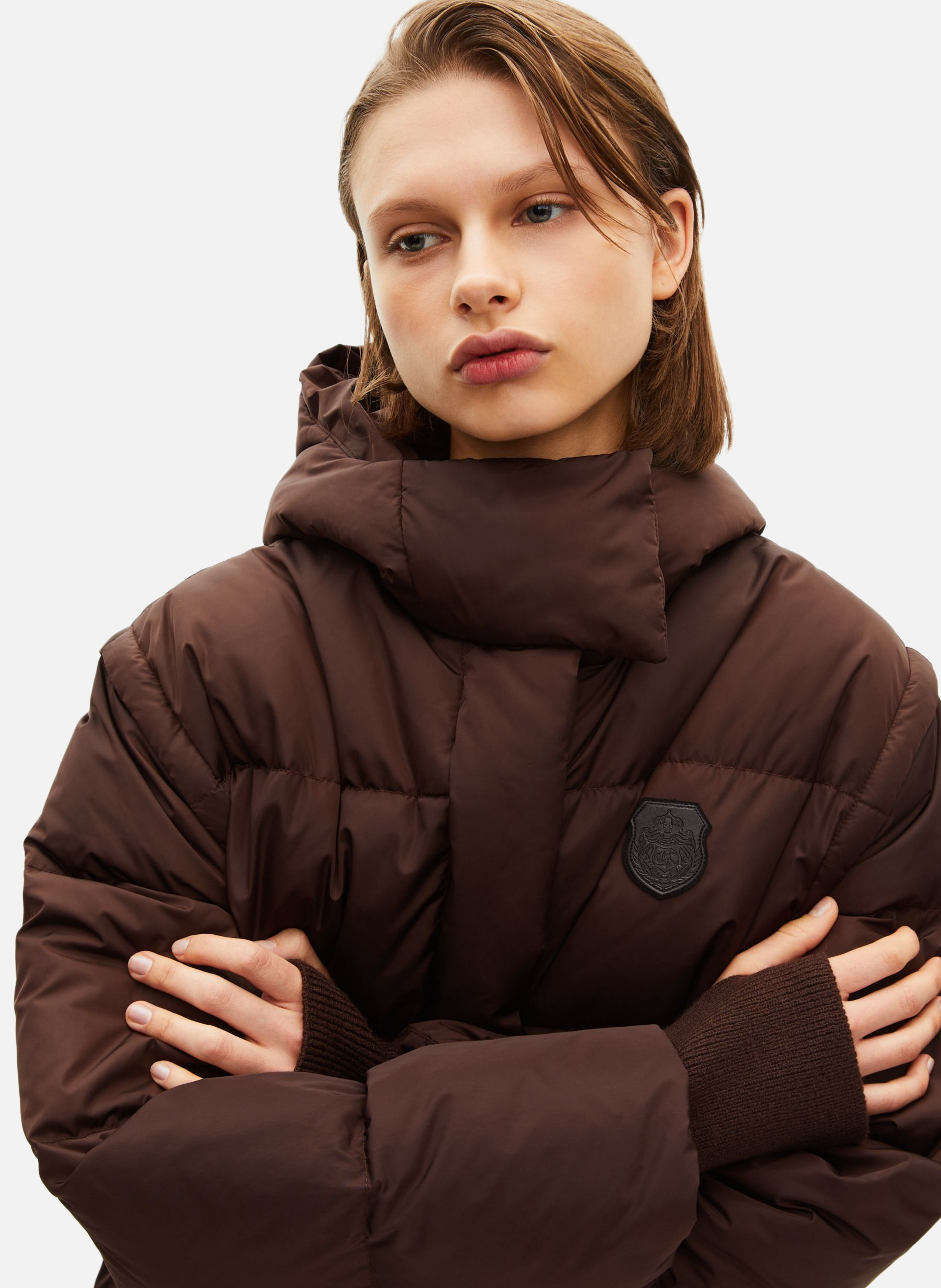 Lightweight quilted padded jacket with high neck Brown