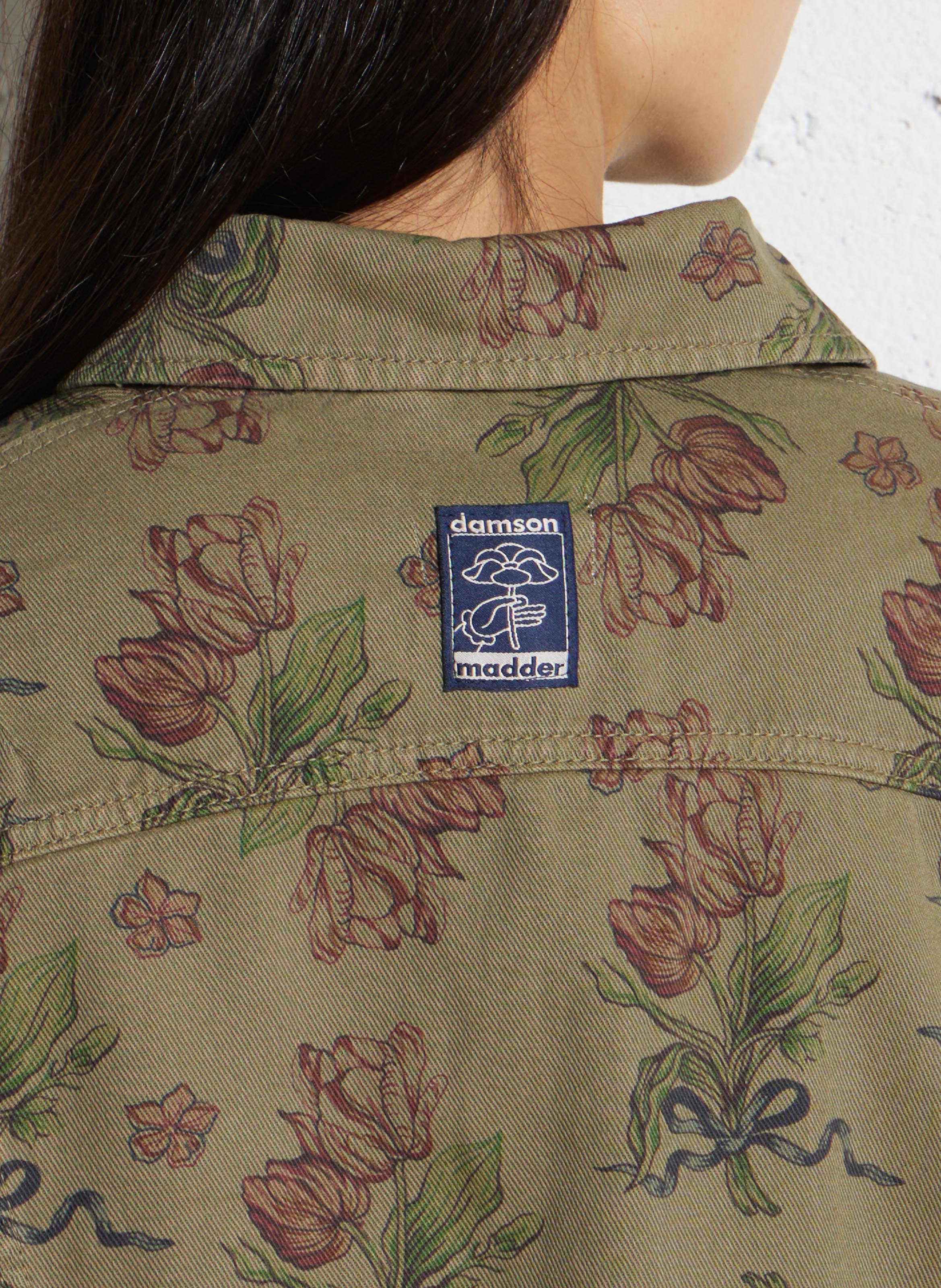 Veste droite col classique en coton bio et coton recyclé imprimé DAMSON MADDER Kaki