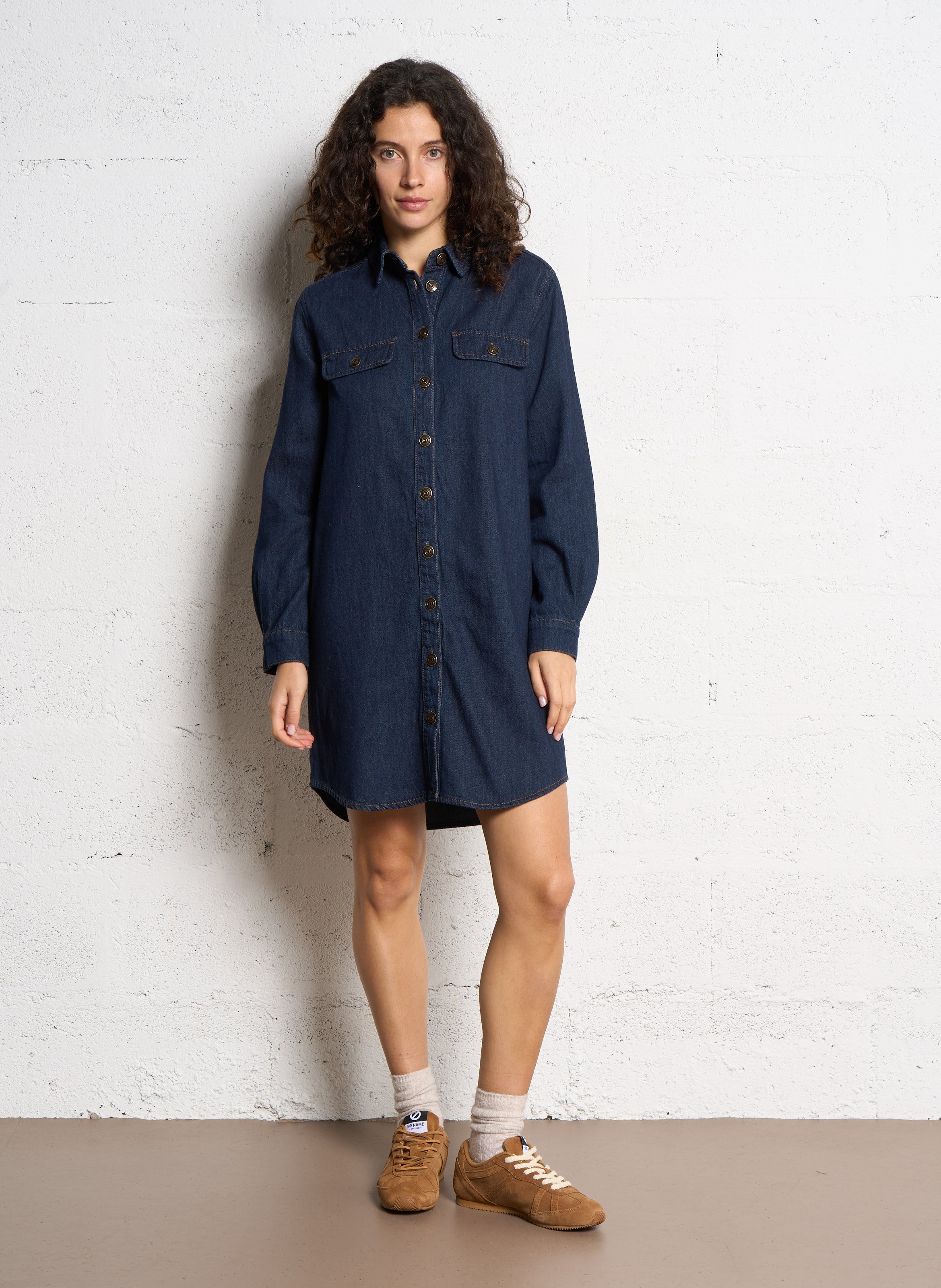 Short button-up denim shirt dress MAISON 123 Blue