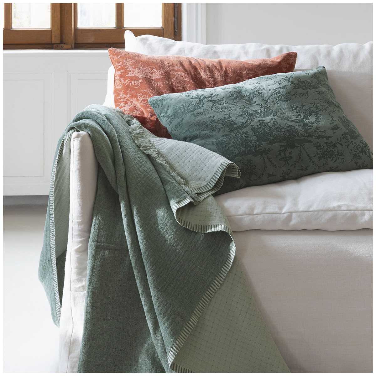 Plaid siméon en coton et fibres de bambou - 130 x 170 cm - céladon BLANC D'IVOIRE Vert