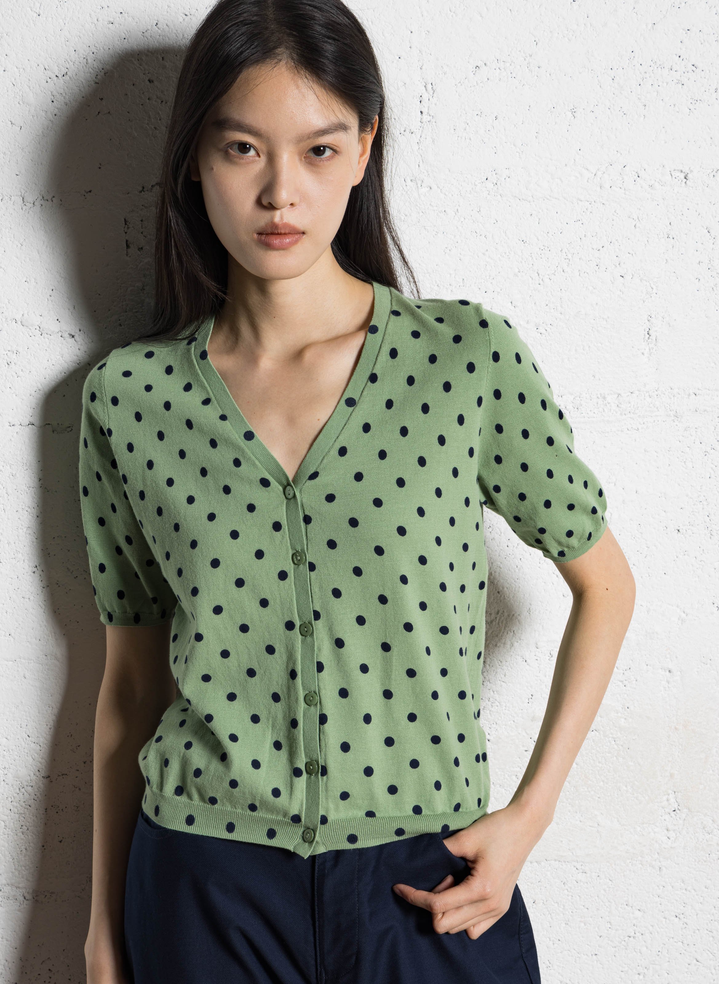 Recht, katoenen vest met V-hals en print NICE THINGS