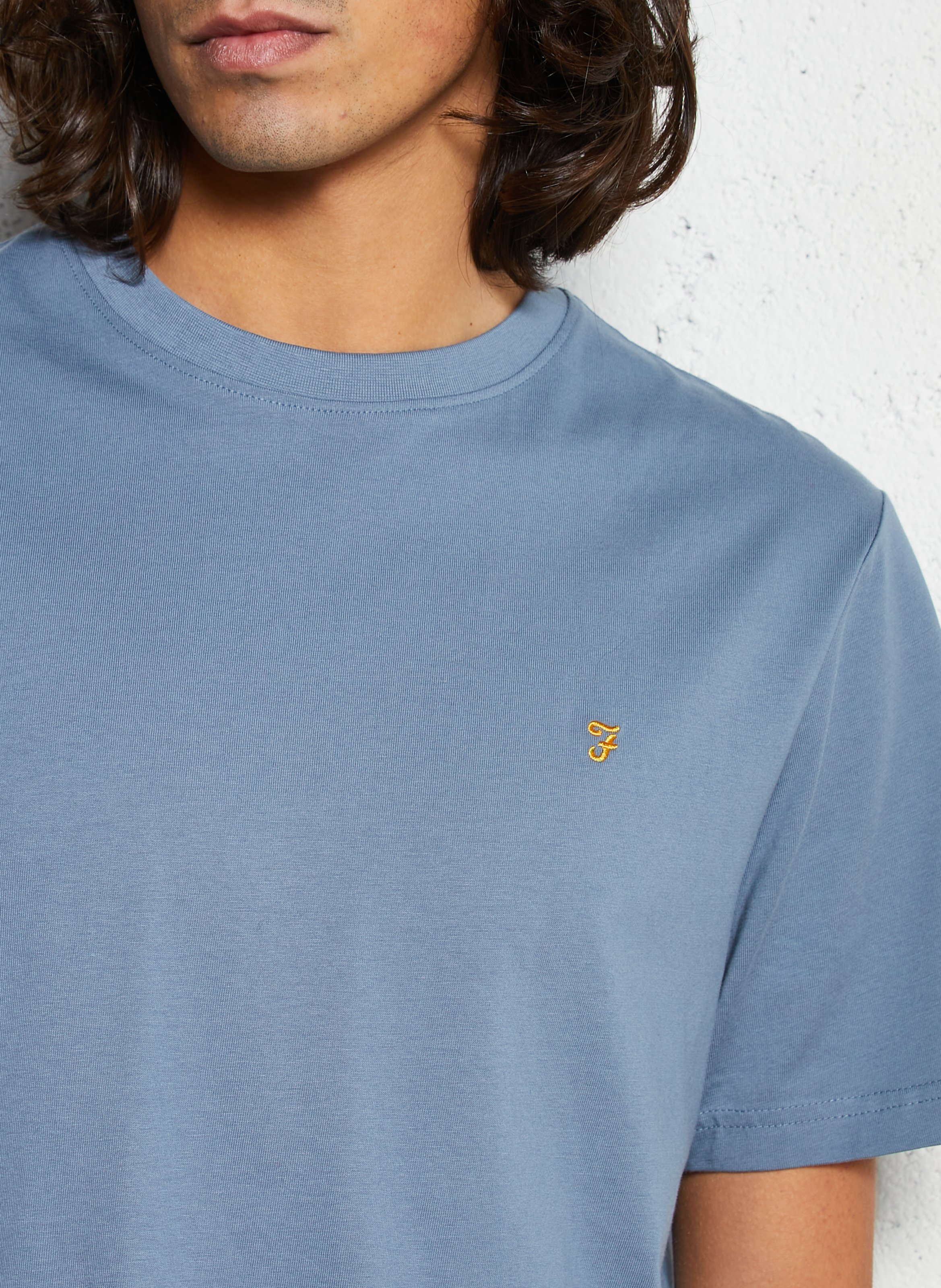 Tee-shirt col rond en coton bio FARAH Bleu