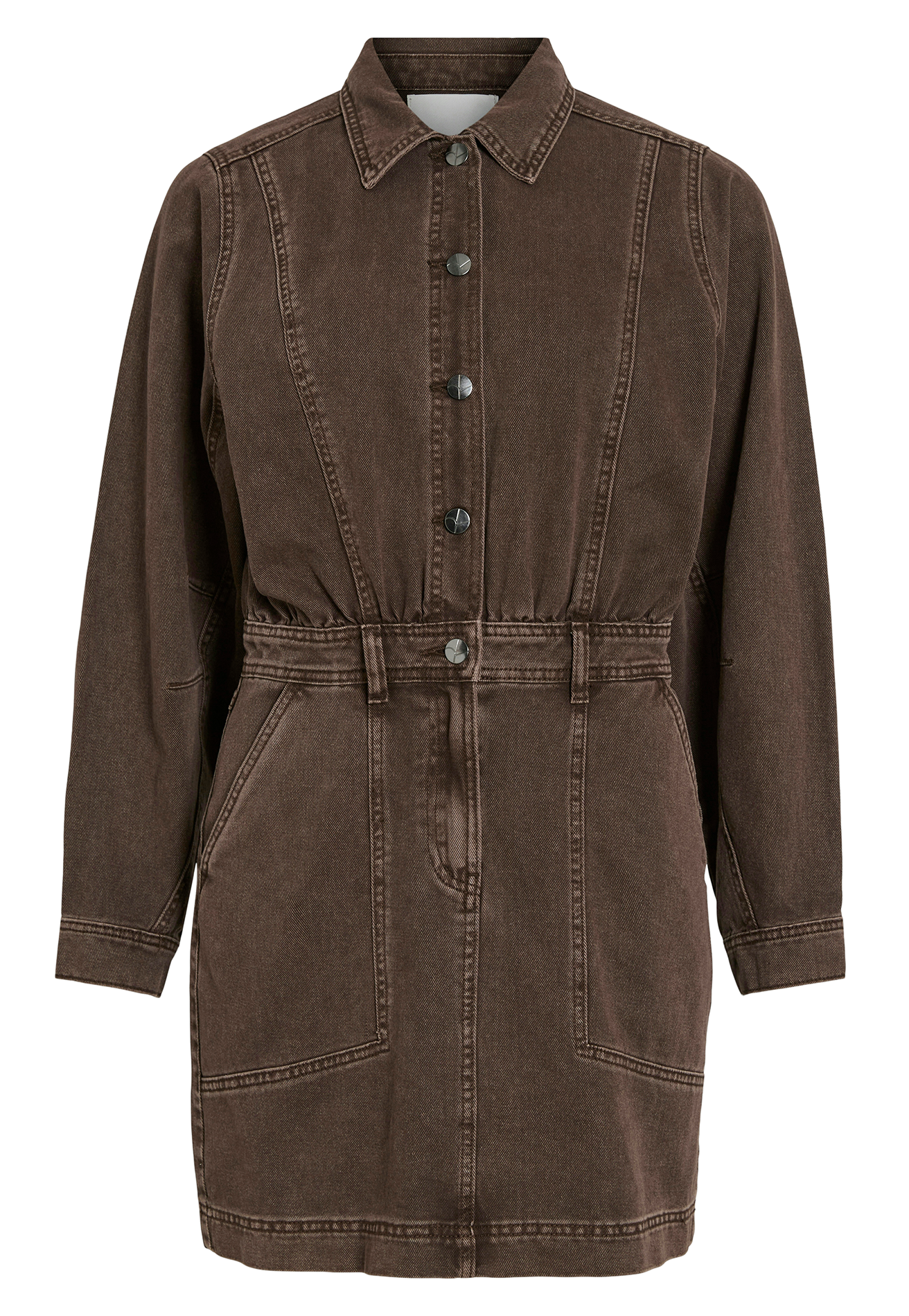 Robe courte col classique en coton et coton recyclé ROUGE EDIT Marron