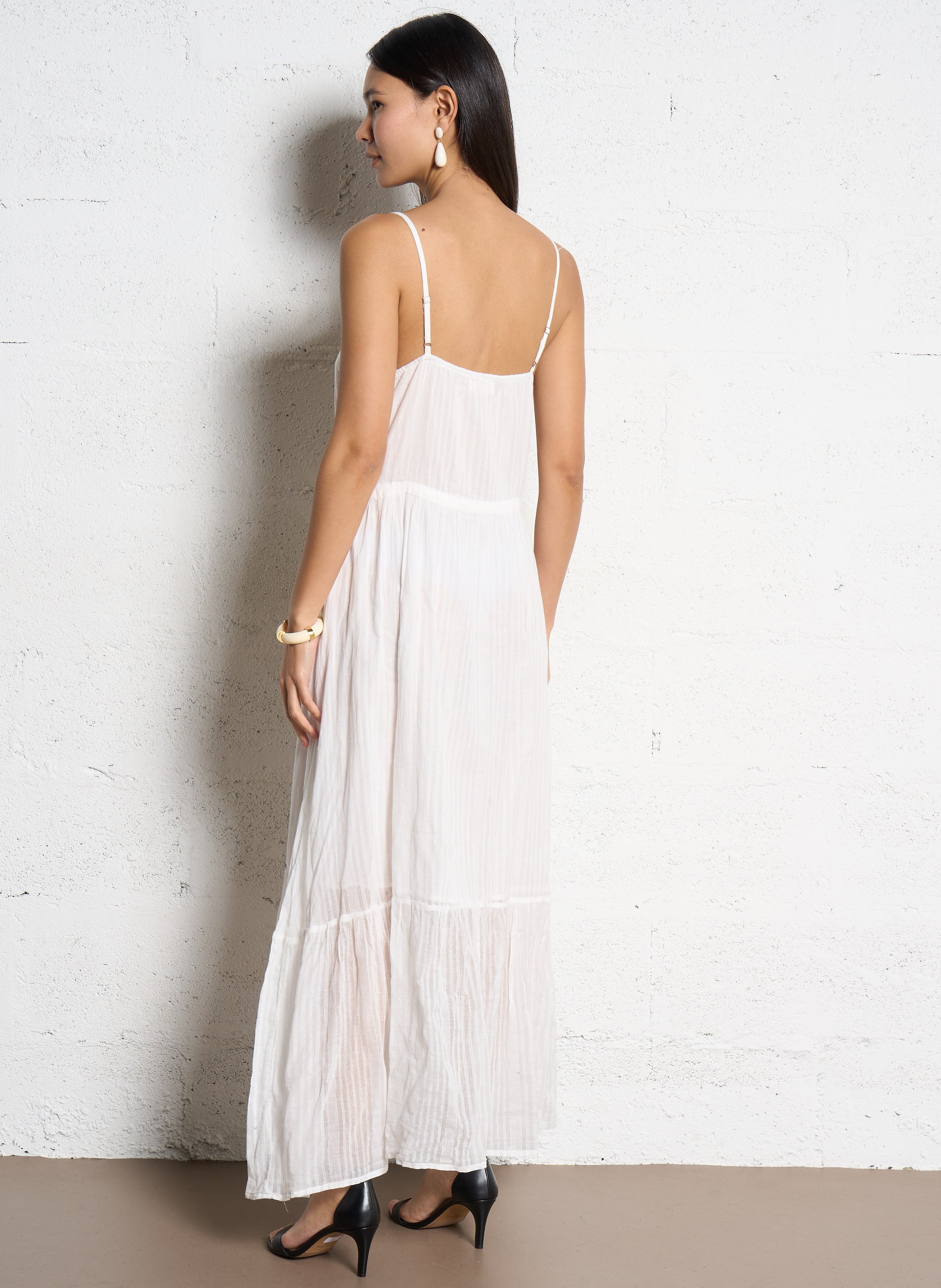 Robe longue col V en coton SUNCOO Blanc