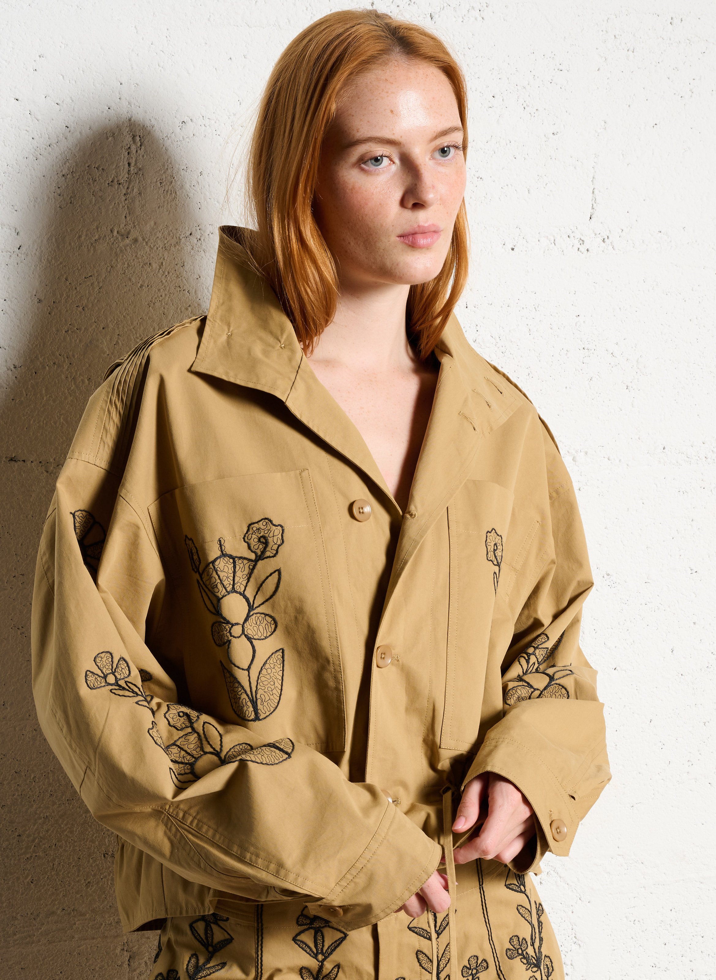 Geborduurde katoenen jas ANTIK BATIK Beige