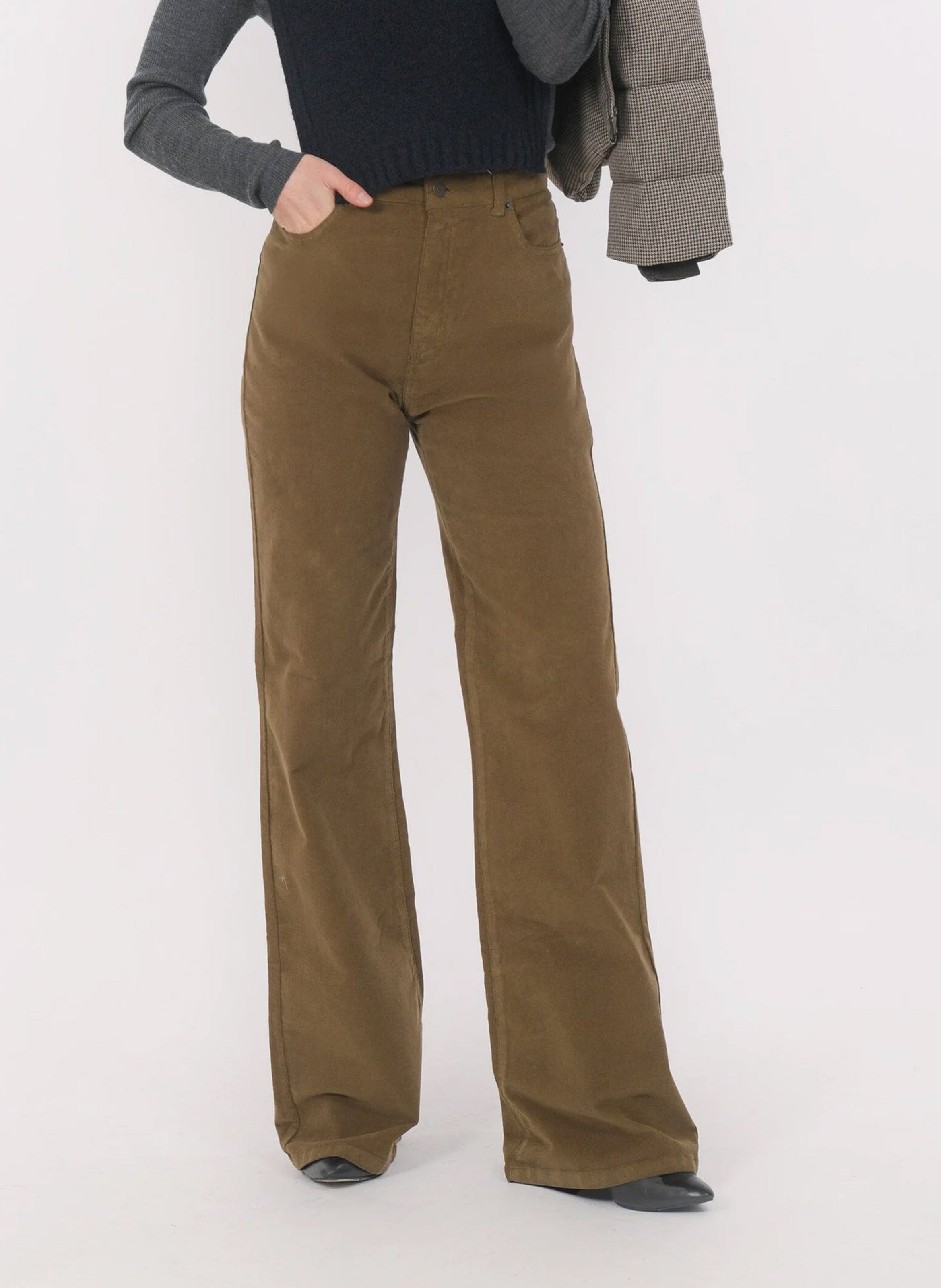 High-rise flared cotton-blend pants KOOKAI Green