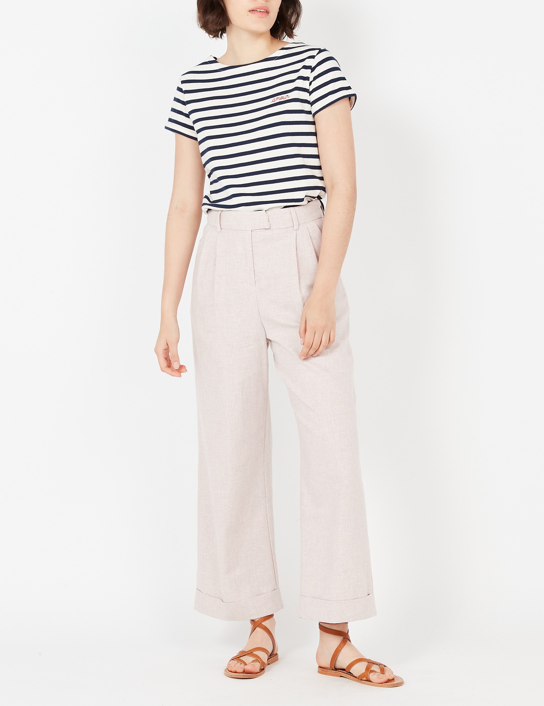 Tee-shirt col rond rayé en coton  MAISON LABICHE Blanc